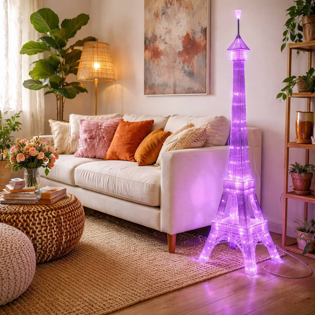 FC Design - 59"H Metallic Blue Eiffel Tower with Glitter Mesh &  LED Floor Lamp