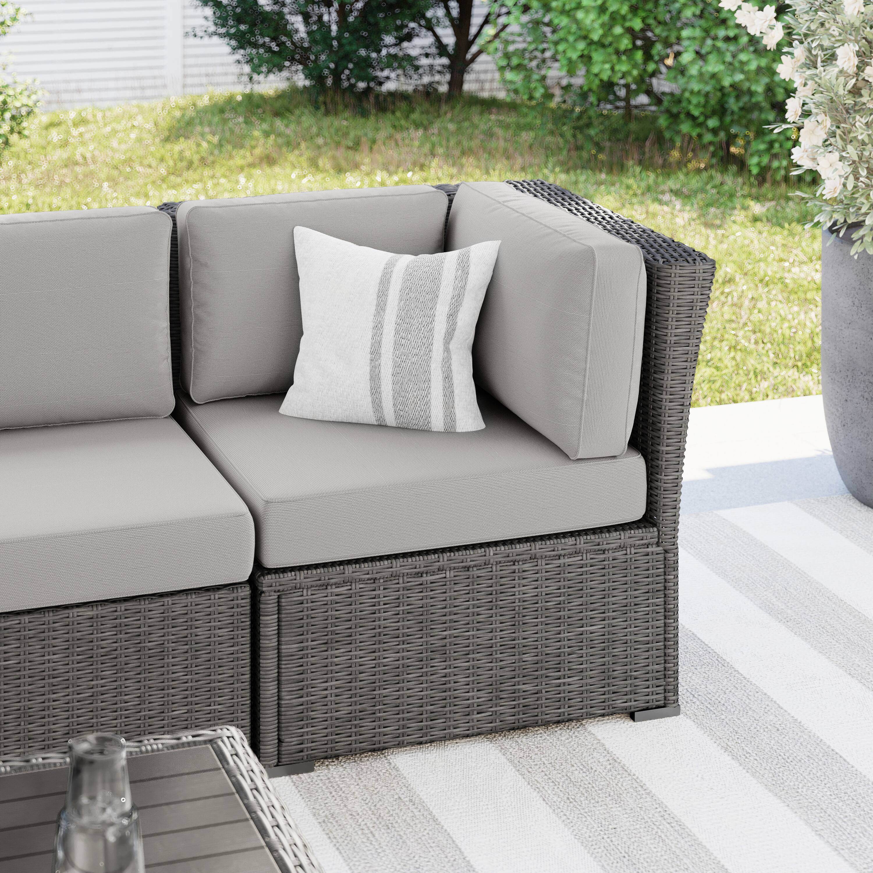 Alt View 1. Martha Stewart - Bedford Outdoor Modular Rattan Wicker Patio Sectional Sofa Corner Seat - Gray Cushions/Gray Frame.