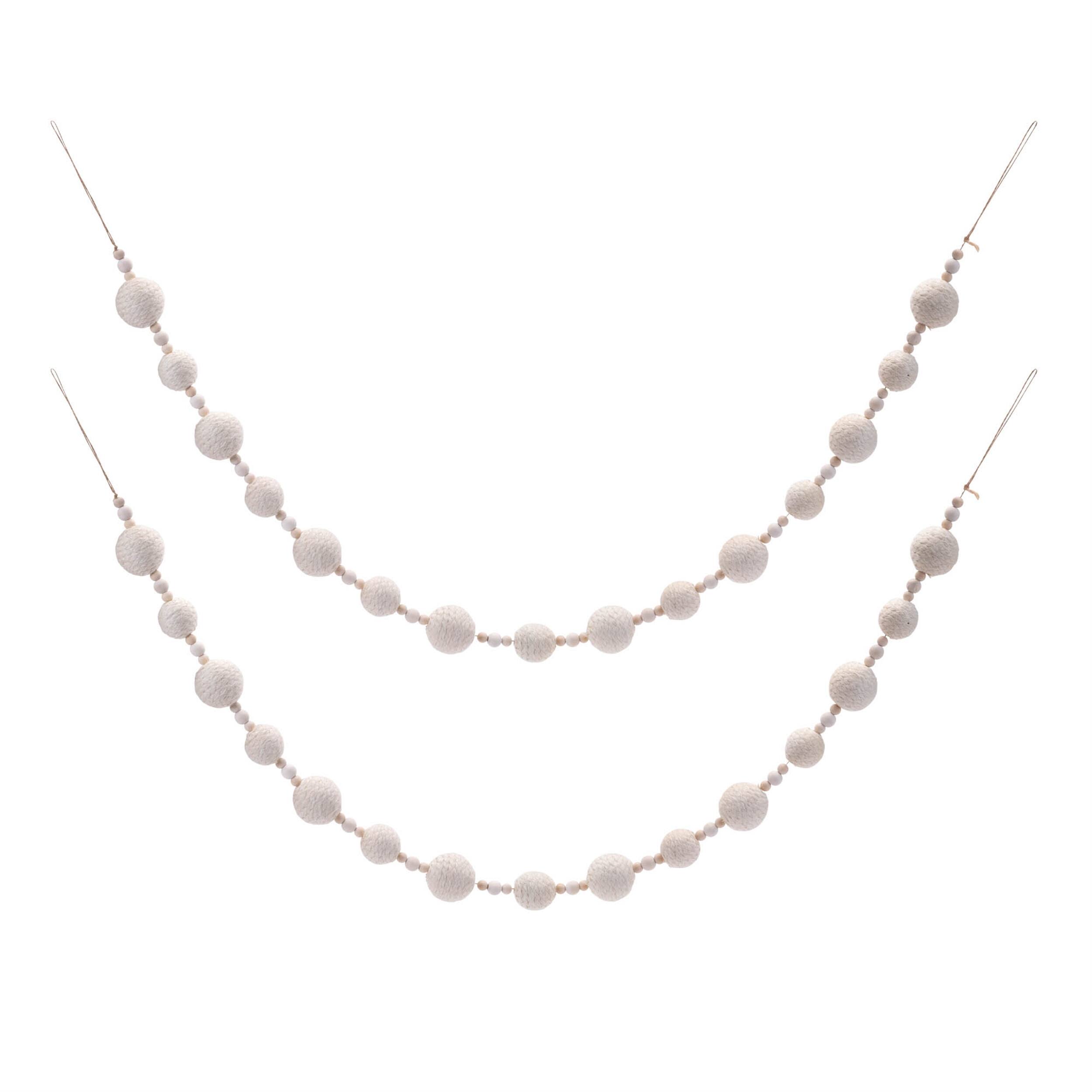 Left. BreeBe - Fabric Ball String Garland (Set of 2) - Beige.
