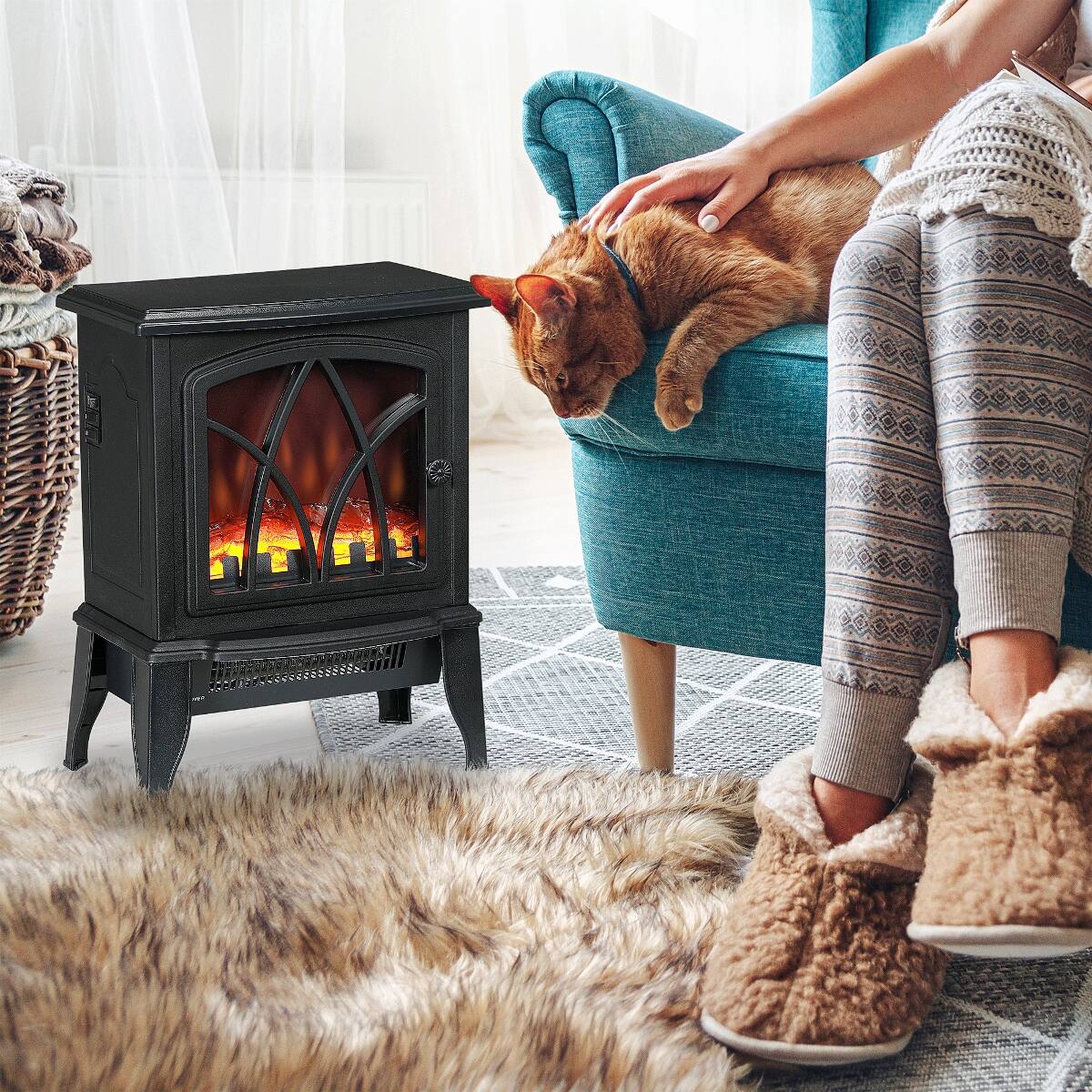 Alt View 4. Loheer - Loheer 18 inch freestanding electric fireplace portable electric fireplace heater Black - Black.