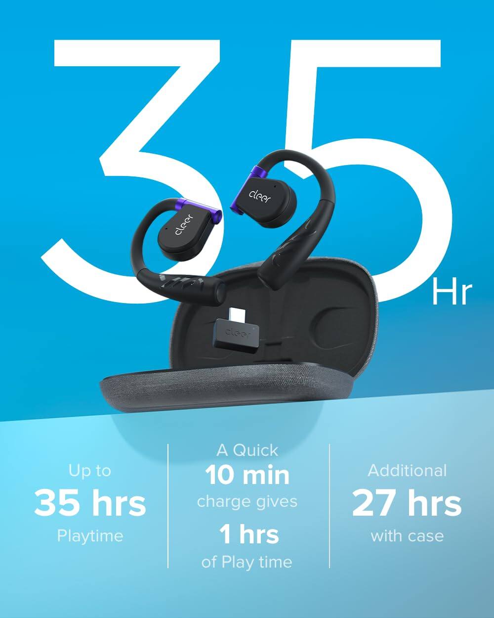 A Quick 10 min charge gives 1 hrs of Play time

Up to 35 hrs Playtime

Additional 27 hrs with case