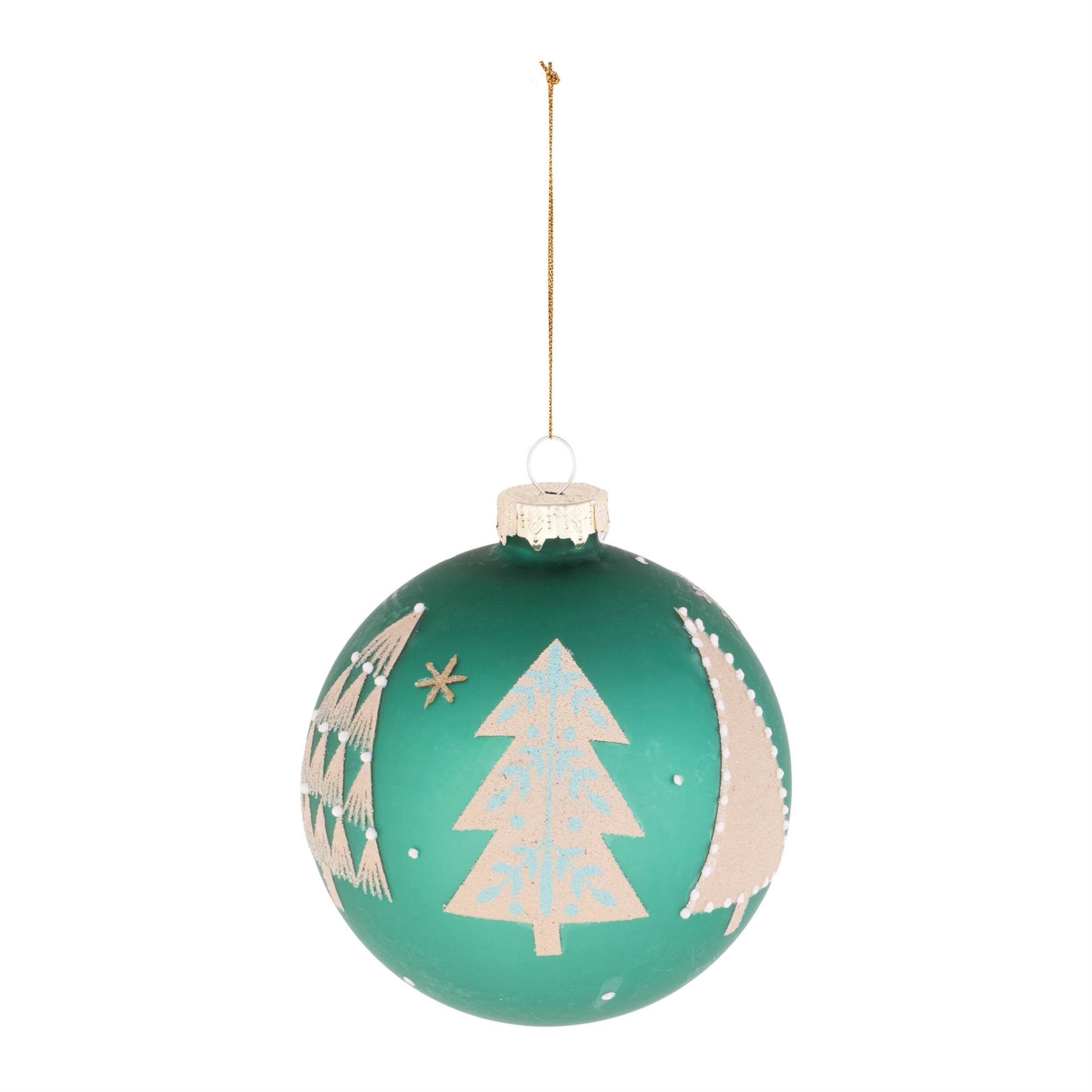 Angle. BreeBe - Beaded Pine Tree Ball Ornament (Set of 6) - Green, White.