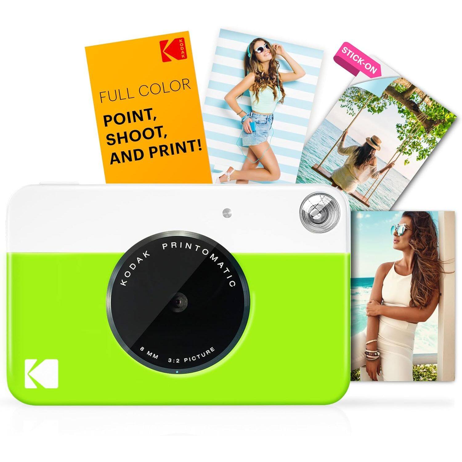 FULL COLOR  
POINT, SHOOT, AND PRINT!  

STICK-ON  

KODAK PRINTOMATIC  
8 MM 3:2 PICTURE