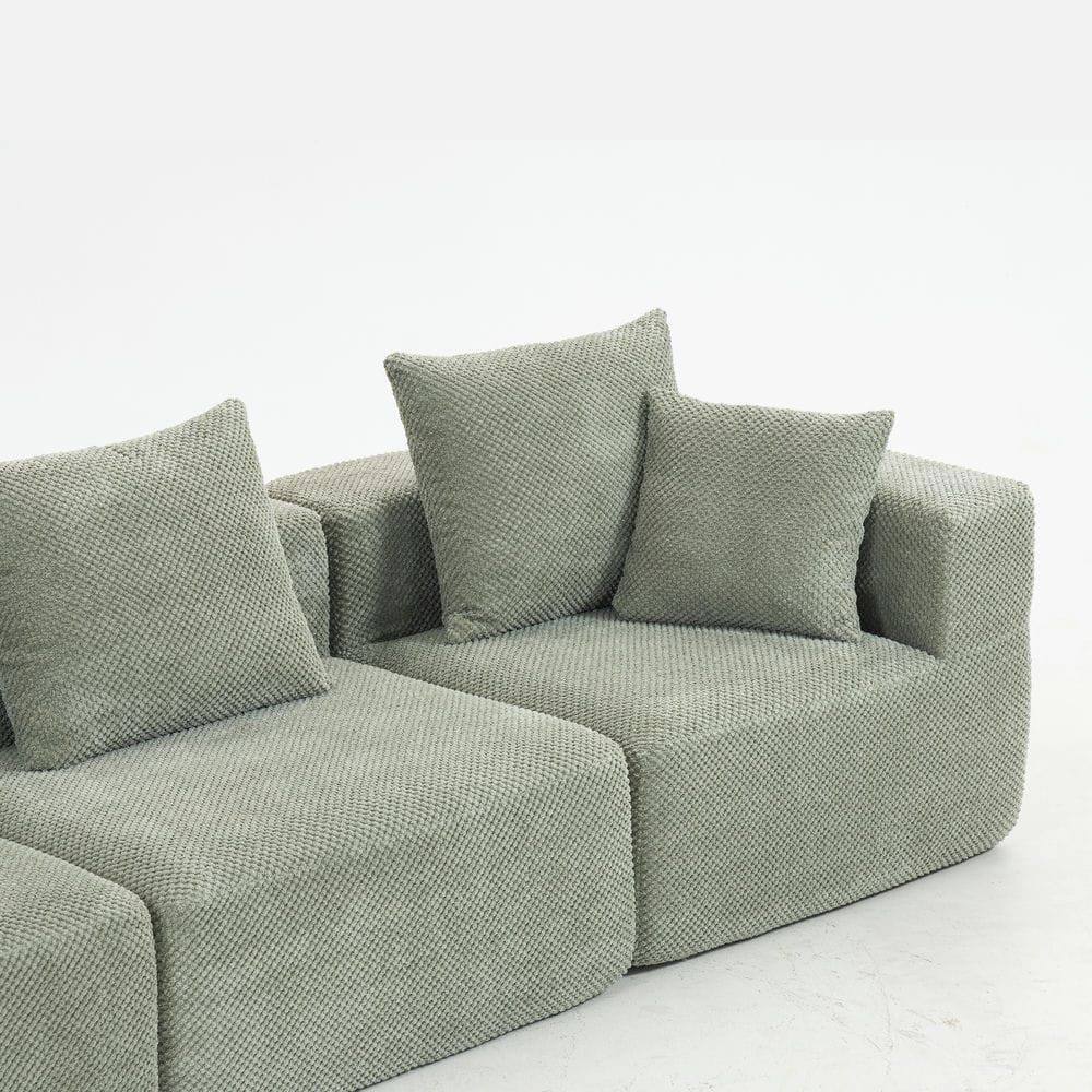 Back. Kadyn - Modular 3-Seat Sectional Sofa, All-Foam Deep Seat Chenille, Low Profile - Green.