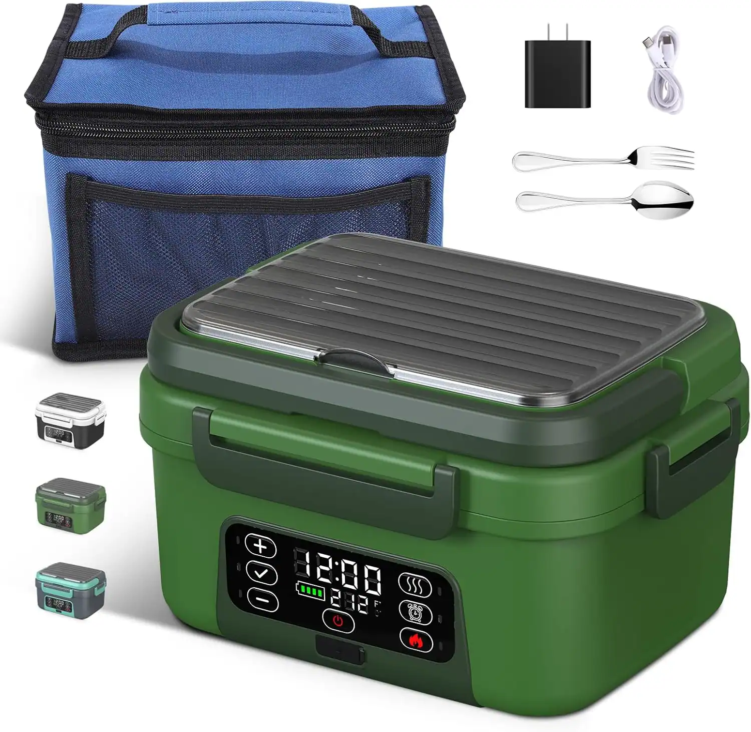 RTMB - Portable Insulated Lunch Box Set with Stainless Steel Cutlery, Leak-Proof - Green