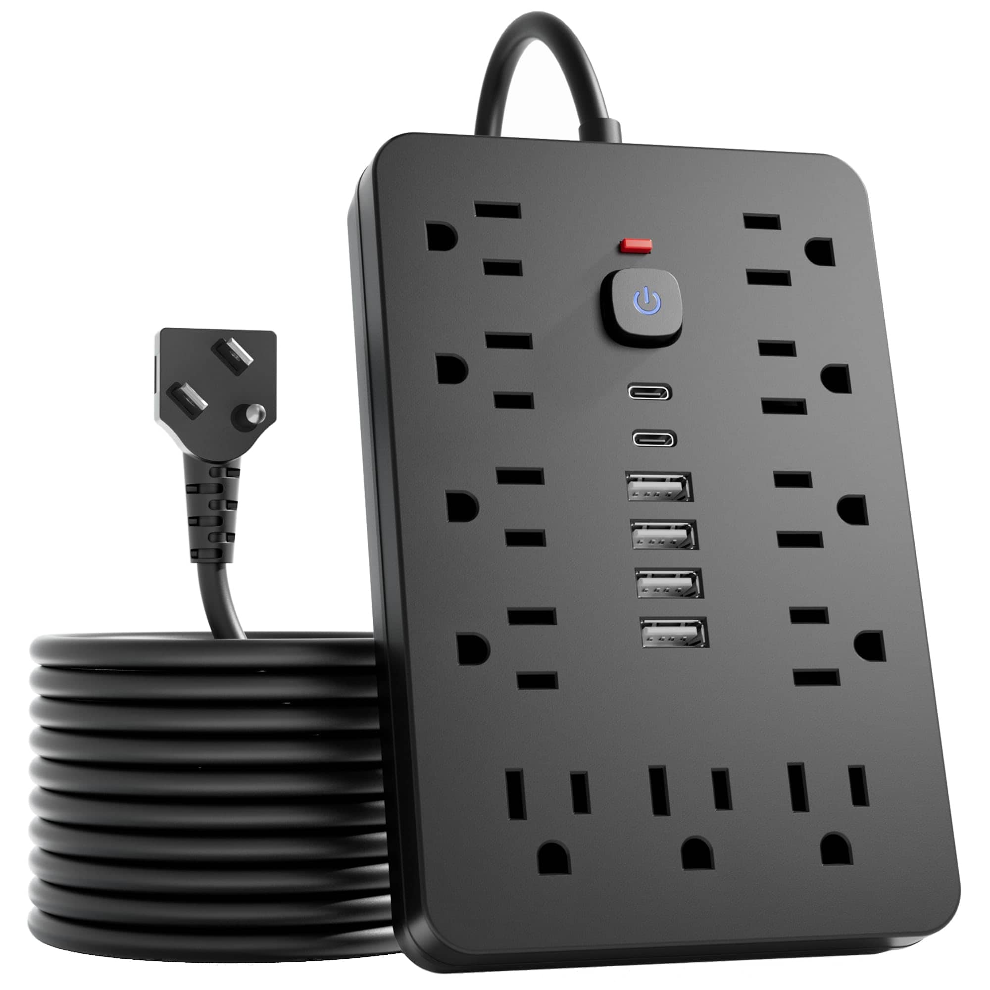 Dazzed Corner - 11 Outlets Surge Protector Power Strip, 5FT Extension Cord - Black