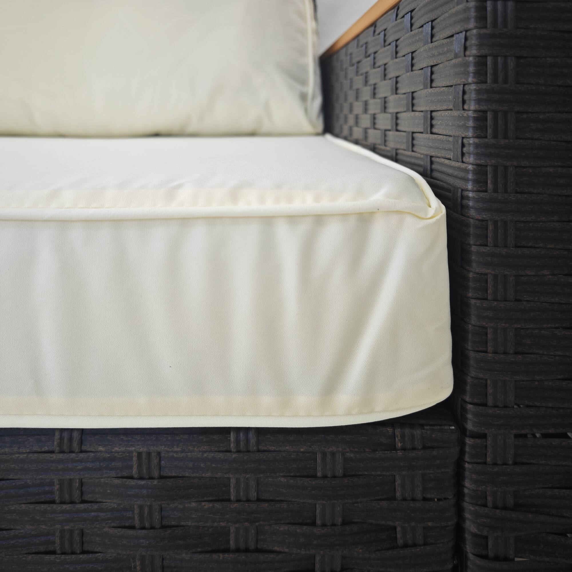 Alt View 7. Outsunny - 3-Seat Outdoor Patio Sofa with Cushions, PE Rattan Wicker Sofa with Wood Grain Wide Armrests, Outdoor Wicker Couch - Beige.