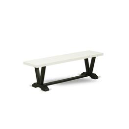 East West Furniture - V-Style Modern Dining Table Bench with Solid Wood Seat - Brown