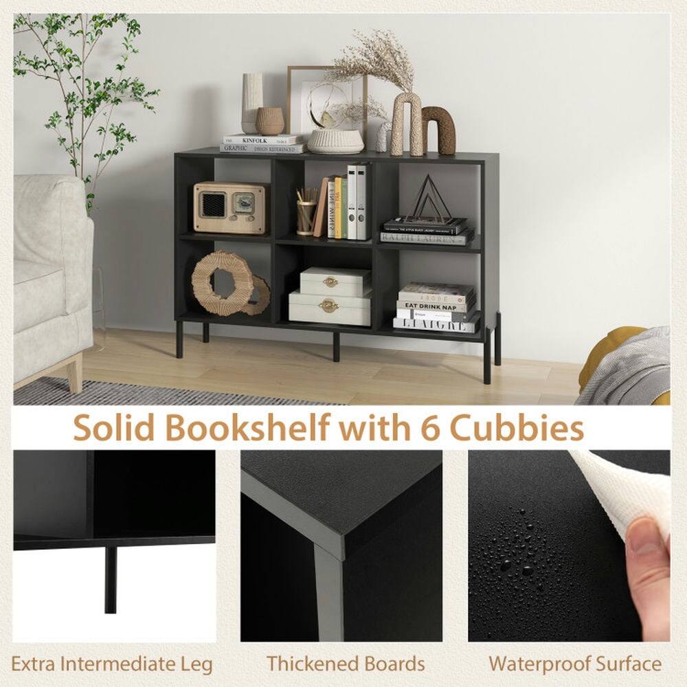 Solid Bookshelf with 6 Cubbies  
Extra Intermediate Leg  
Thickened Boards  
Waterproof Surface