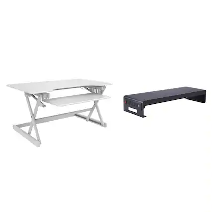 Front. Rocelco - 40" Large Height Adjustable Standing Desk Converter with Dual Monitor Stand BUNDLE - White.