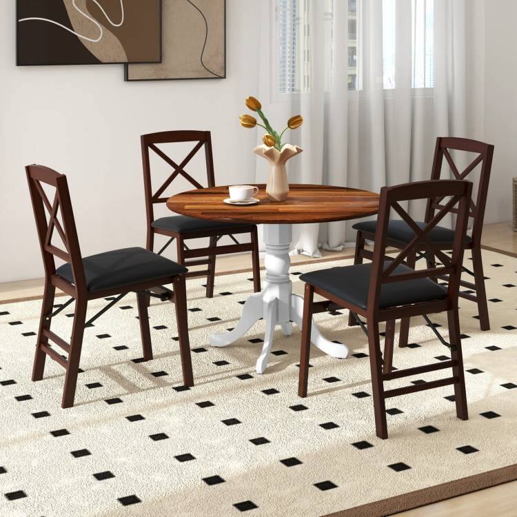 Left. SlickBlue - Solid Wood Round Dining Table with Sturdy Legs for Kitchen - Brown, White.
