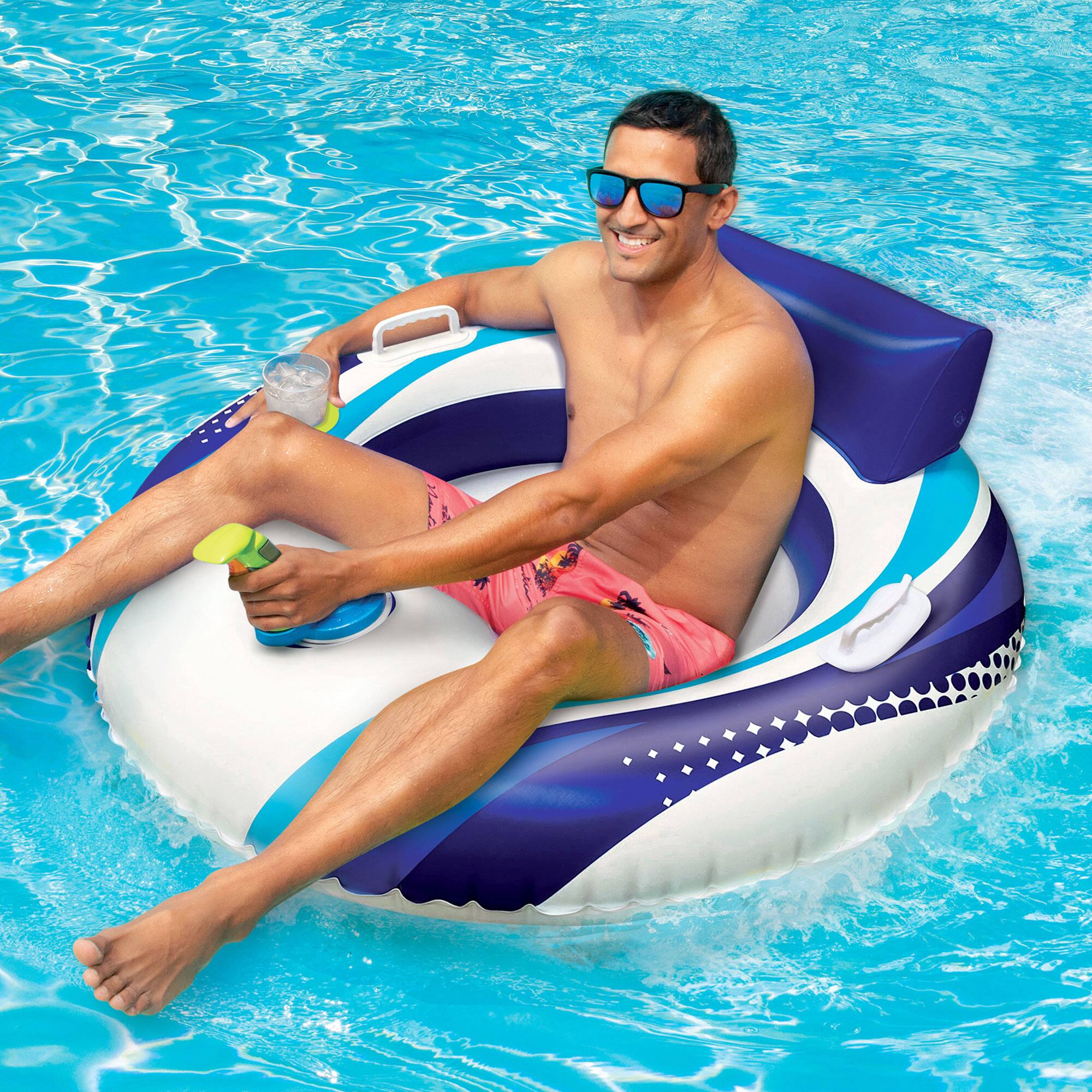 Alt View 3. Banzai - Banzai Motorized Battery Powered Inflatable Pool Cruiser Float for Teens/Adults - Blue/White.