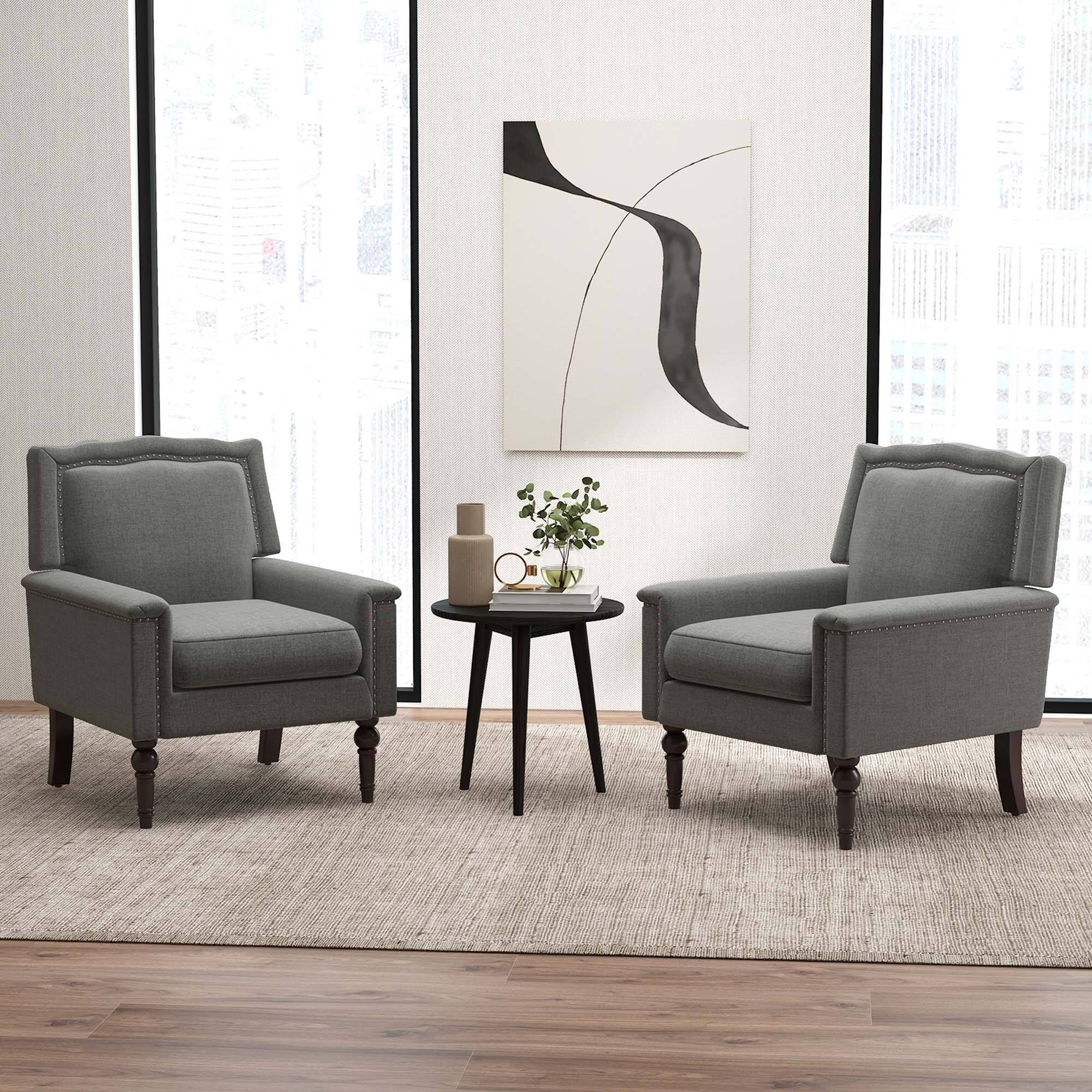 Alt View 12. Costway - Mid-Century Modern Armchair with Cushion and Rubber Wood Legs - Grey.