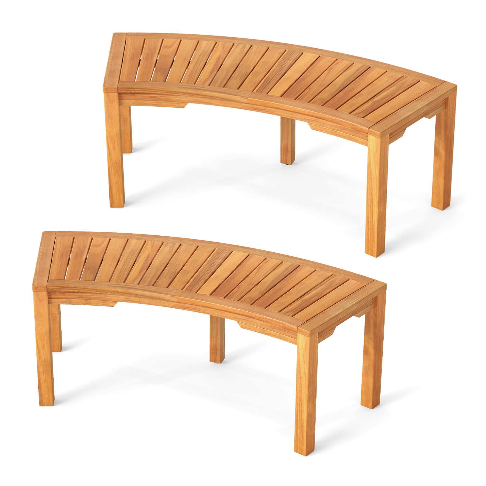 Front. Costway - Costway 2 PCS Outdoor Curved Bench with Slatted Seat Wrap Around Tree Bench 2-Person Seating - Natural.