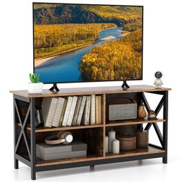 Costway - TV Stand for TVs up to 55'' Entertainment Center w/ Storage Shelves Rustic Brown - Rustic Brown/Black