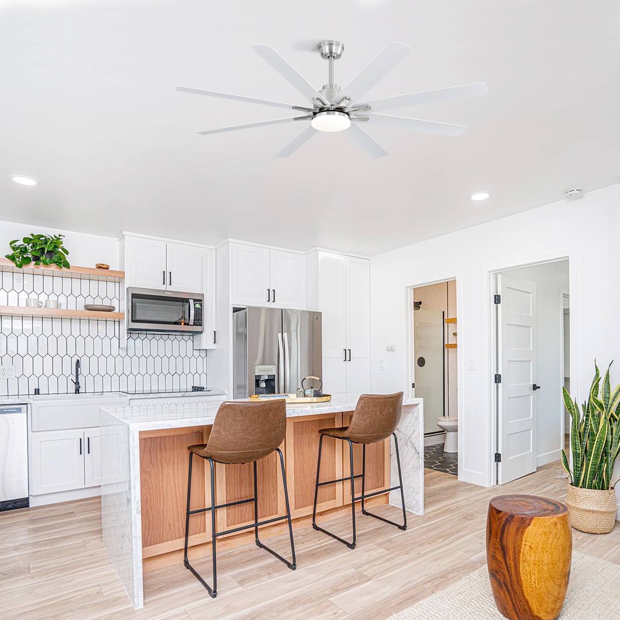 Alt View 4. GOODSILO - 66 Inch Large Ceiling Fan with Dimmable LED Light & Remote, Reversible DC Motor - Nickel.