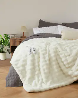 Acekool - Heated Blanket King, Dual Control Faux Fur Electric Blanket with 4 Heat Settings, 90"x100" - Beige