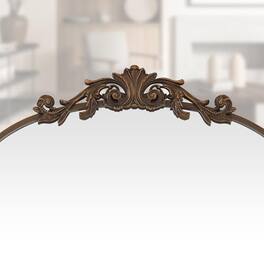 Comfort Essence - Filigree Arched Wall Mirror 26"x38" Retro Wall-mounted With Vintage Ornate Carved Applique Hanging Leanin - Bronze-46"L x 22"W