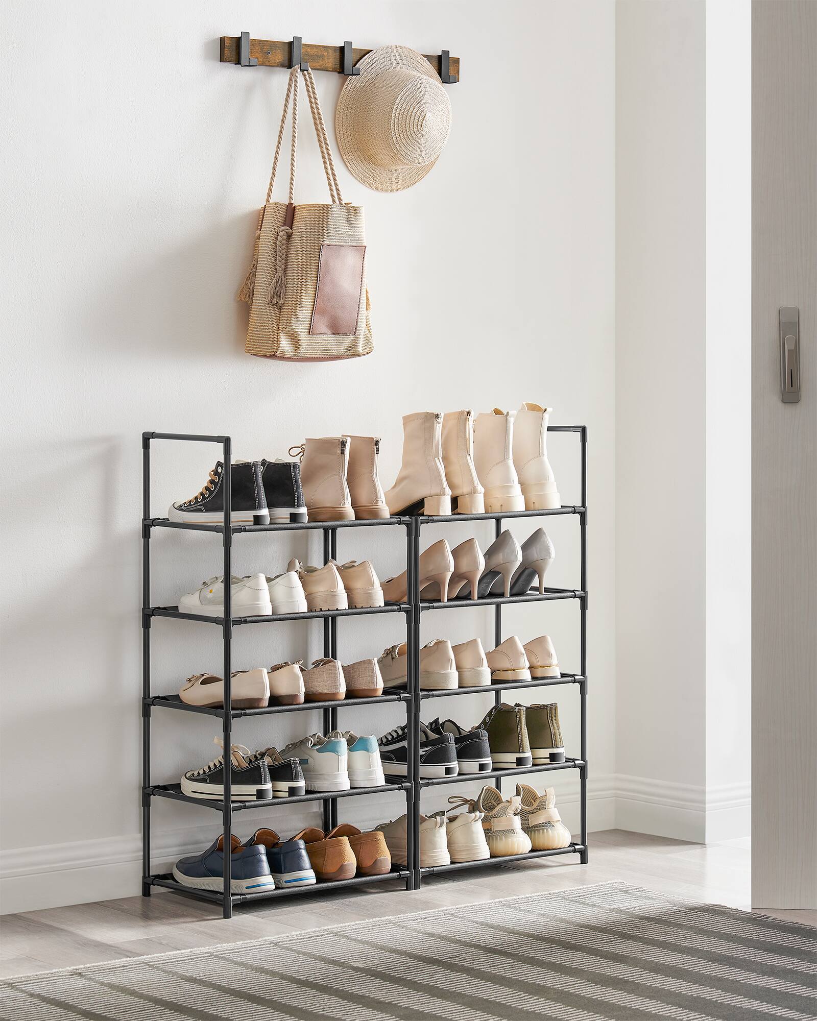 Alt View 4. Songmics Home - Shoe Rack, 10-Tier Shoe Shelf, Shoe Storage Organizer, Metal Frame, Non-Woven Fabric Shelves, for Entryway, Bedroom - Black.
