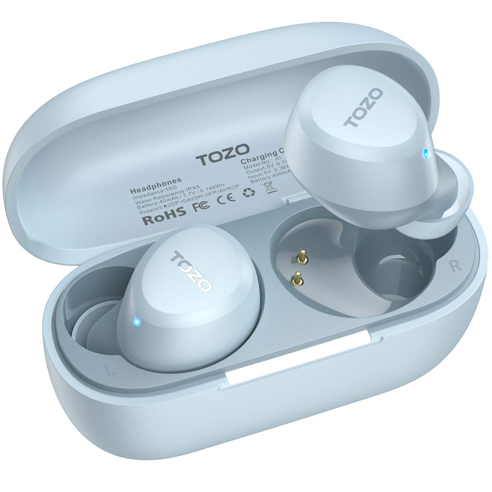 TOZO Charging Case
Model No. A1
Output: 5V 400mA
Battery: 400mAh
Headphones impedance: 160Ω
Support: 40dB/GAVDP/HFP/AVRCP
Water Resistance: IPX5
Support: A2DP FC
RoHS
TOZO
TOZO R