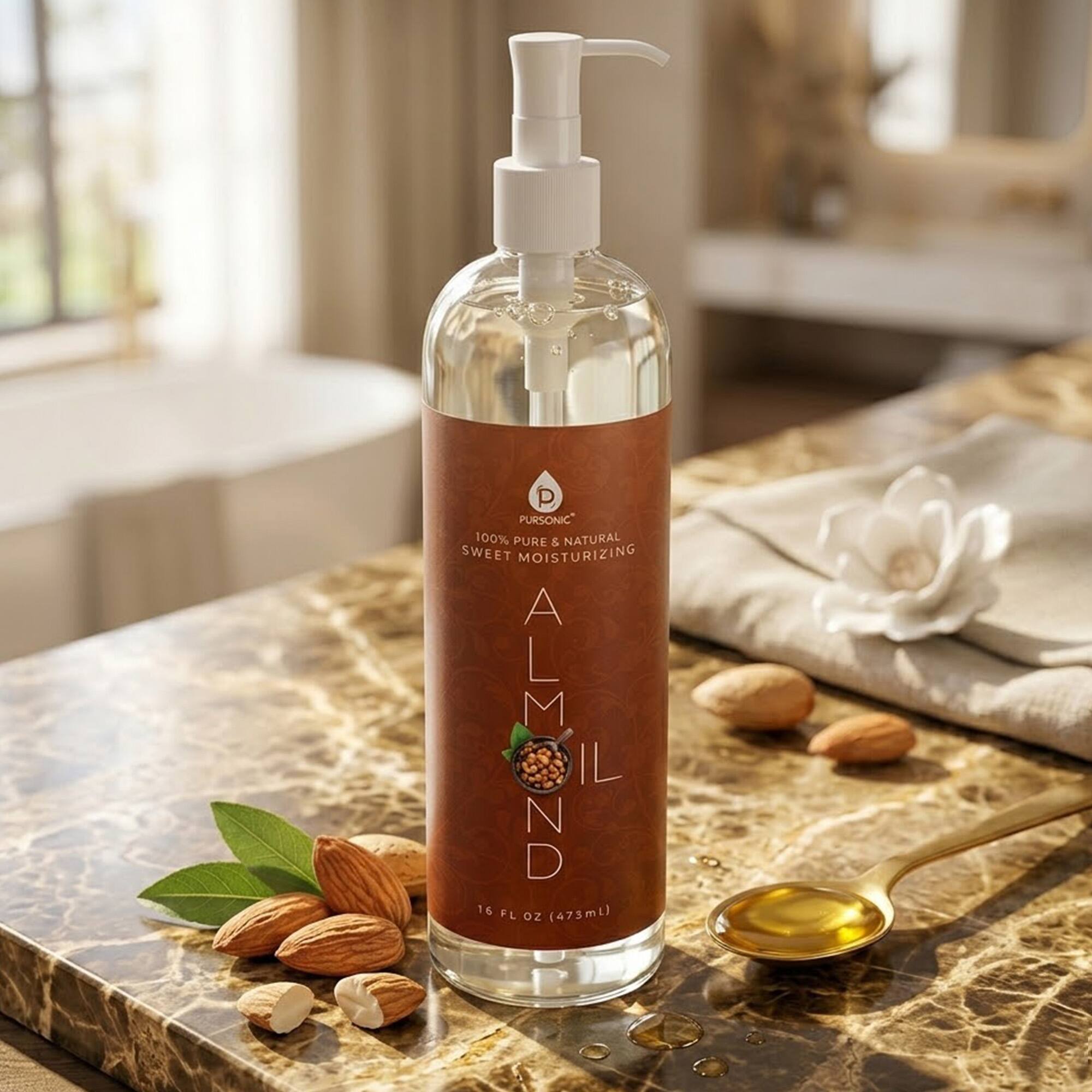 PURSONIC" 100% PURE & NATURAL SWEET MOISTURIZING ALMOND OIL 16 FL OZ (473mL)