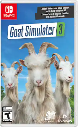 Goat Simulator 3 includes the base game, the Digital Downgrade DLC, and the base game for the Nintendo Switch. It is rated Teen for Adolescents and has an ESRB rating of Coffee Talk. The game is developed by North Pole Interactive. - T (Teen 13+)