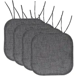 Sweet Home Collection - Herringbone Stitch Memory Foam Non-Slip 16" x 16" Chair Cushion Pad with Ties, 4-Pack - Black