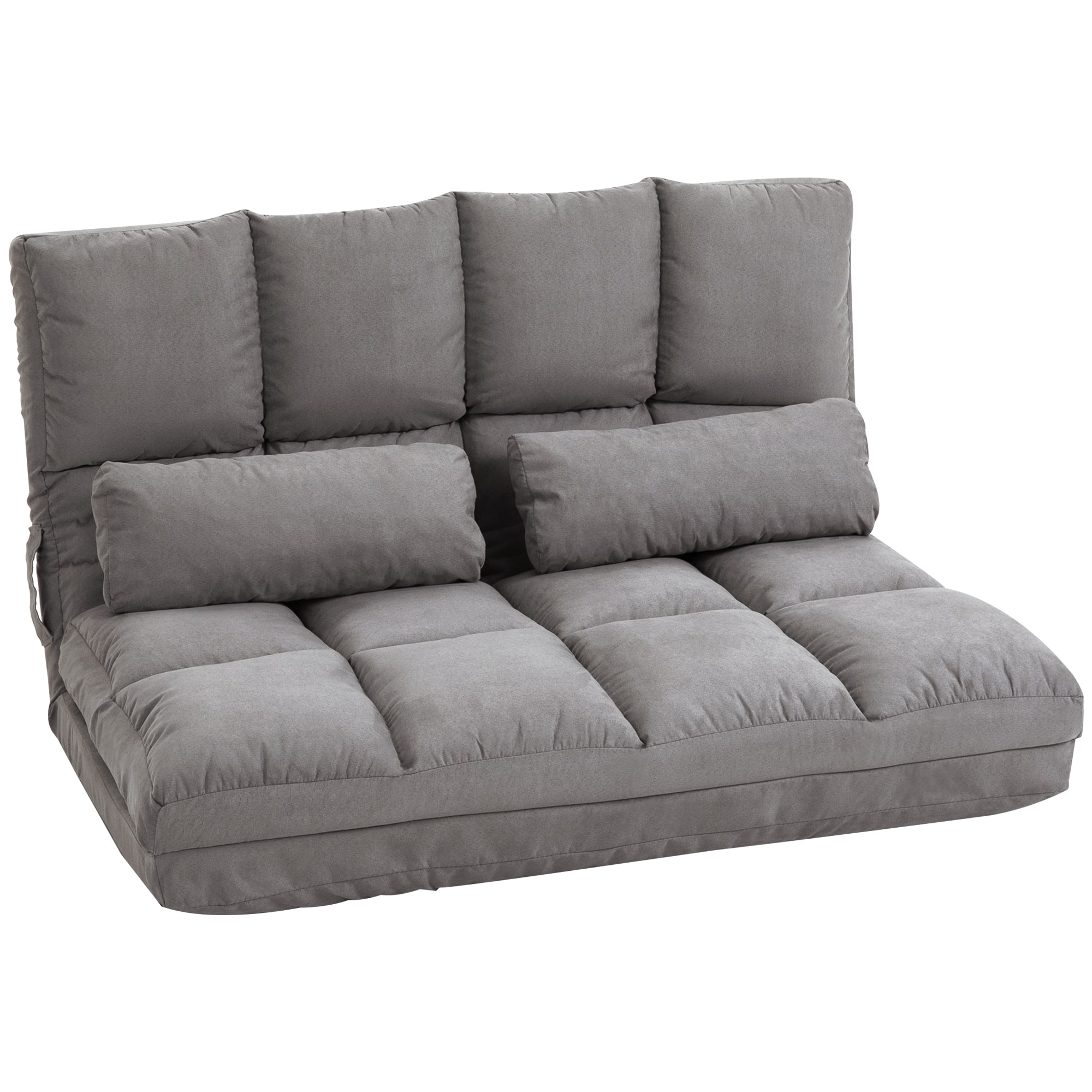 Homcom - Convertible Floor Sofa Chair, Folding Couch Bed, Guest Chaise Lounge with 2 Pillows, Adjustable Backrest - Dark Gray