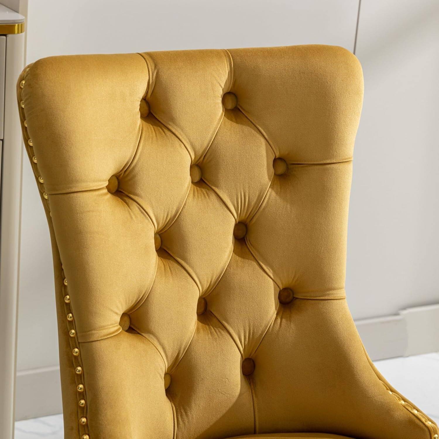 Alt View 3. Trinkets Crazed - Velvet Dining Chair Set of 2 Upholstered Tufted Dining Room Chair with Nailhead Trim - gold.