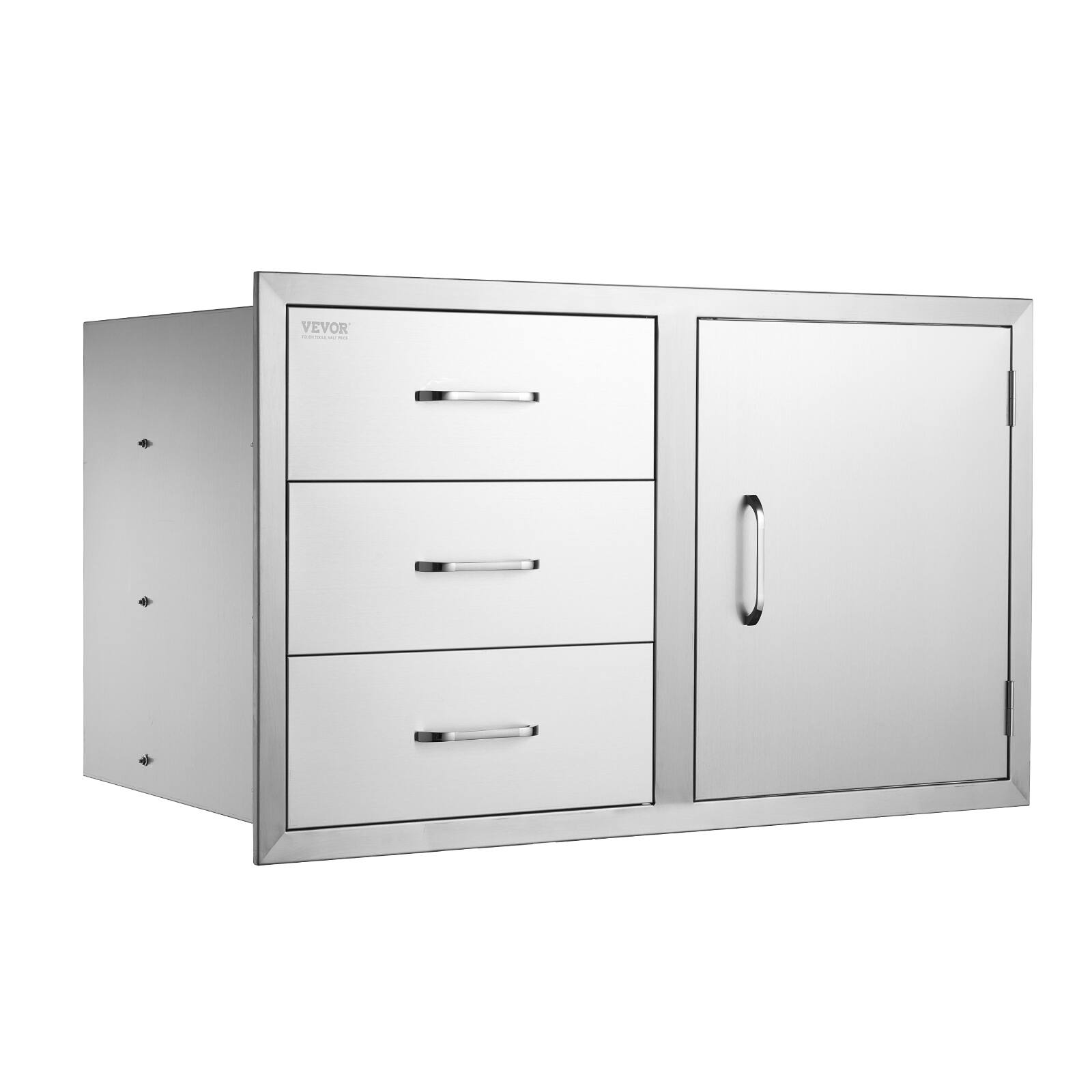 Alt View 5. VEVOR - Outdoor Kitchen Door Drawer Combo 38.1''W x 22.6''H x 20.8''D, BBQ Access Door/Triple Drawers Combo - Sliver.