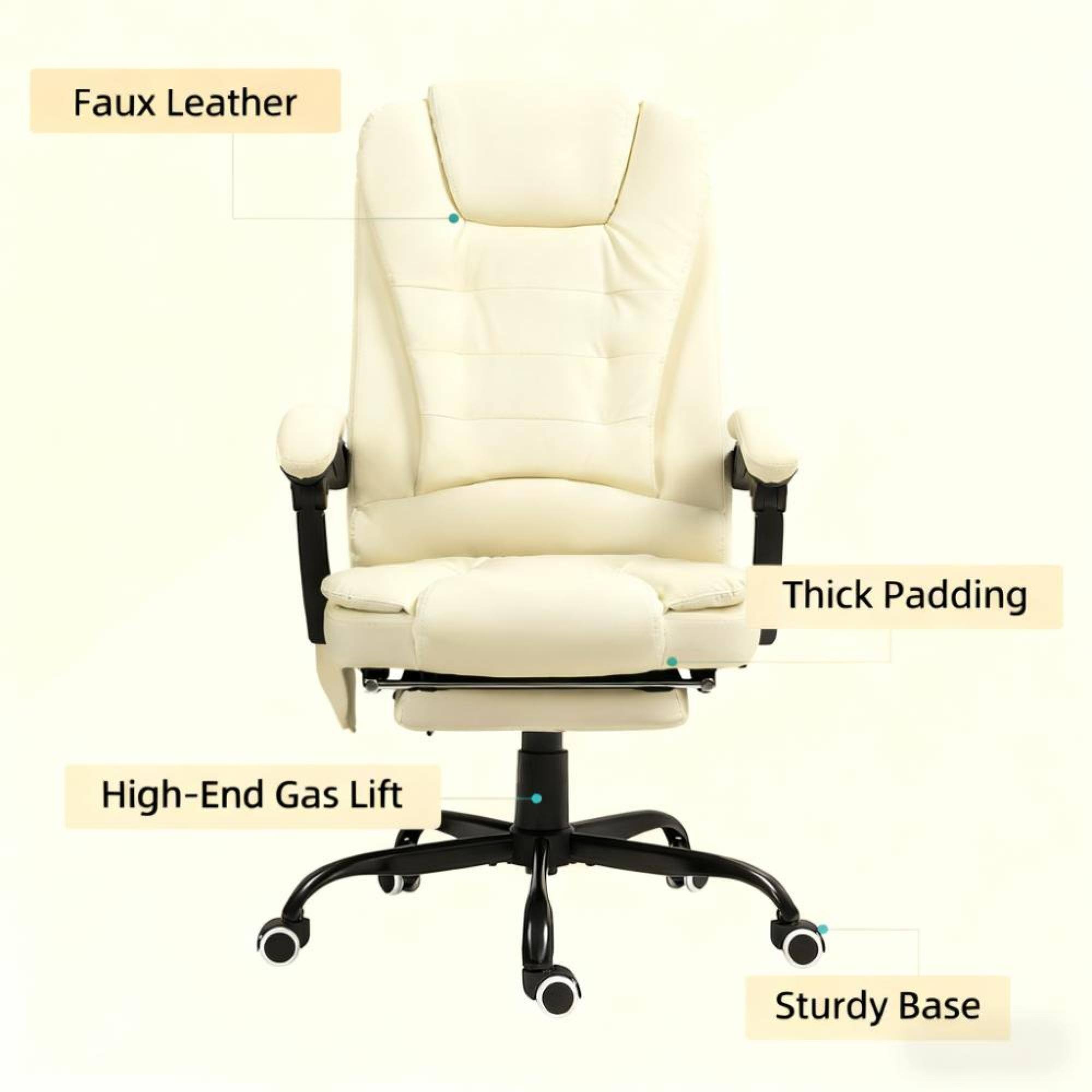 Faux Leather  
Thick Padding  
High-End Gas Lift  
Sturdy Base