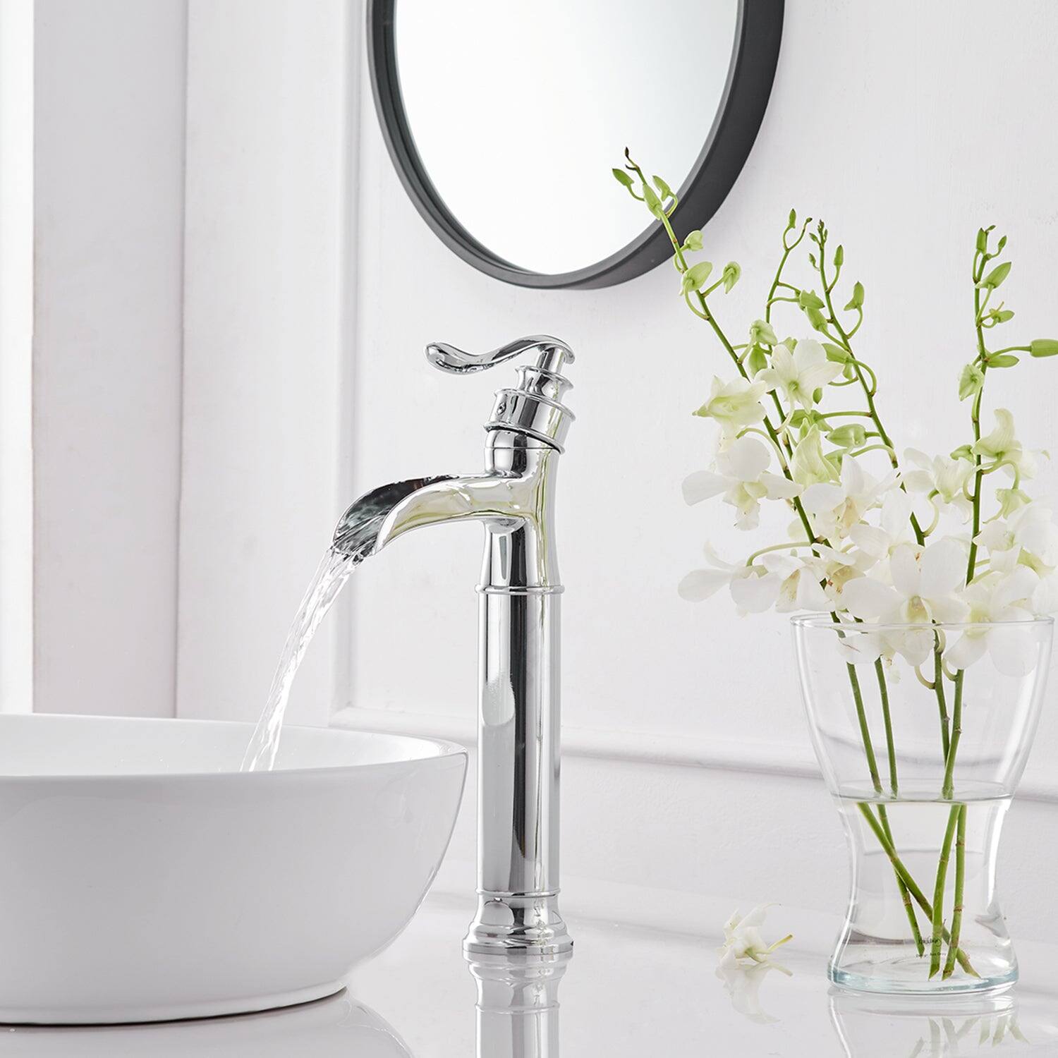 Alt View 2. Boyel Living - Waterfall Single Hole Single Handle Bathroom Vessel Sink Faucet With Pop-up Drain Assembly in Polished Chrome - Polished Chrome.