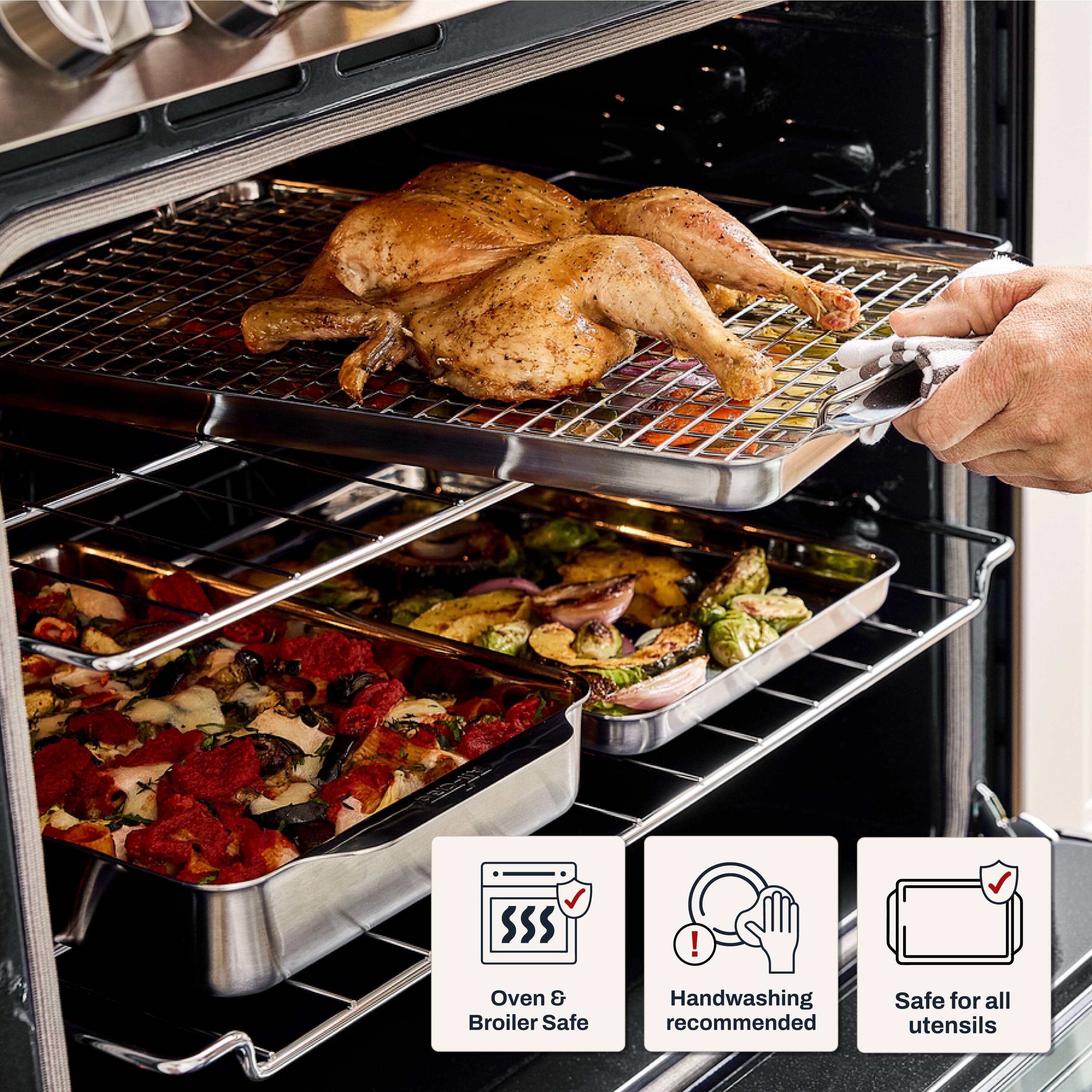 Oven & Broiler Safe  
Handwashing recommended  
Safe for all utensils