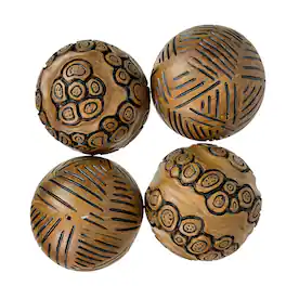 Things2Die4 - Set of 4 Resin Decorative Orbs 4 in Distressed Geometric Sphere Decor - Brown