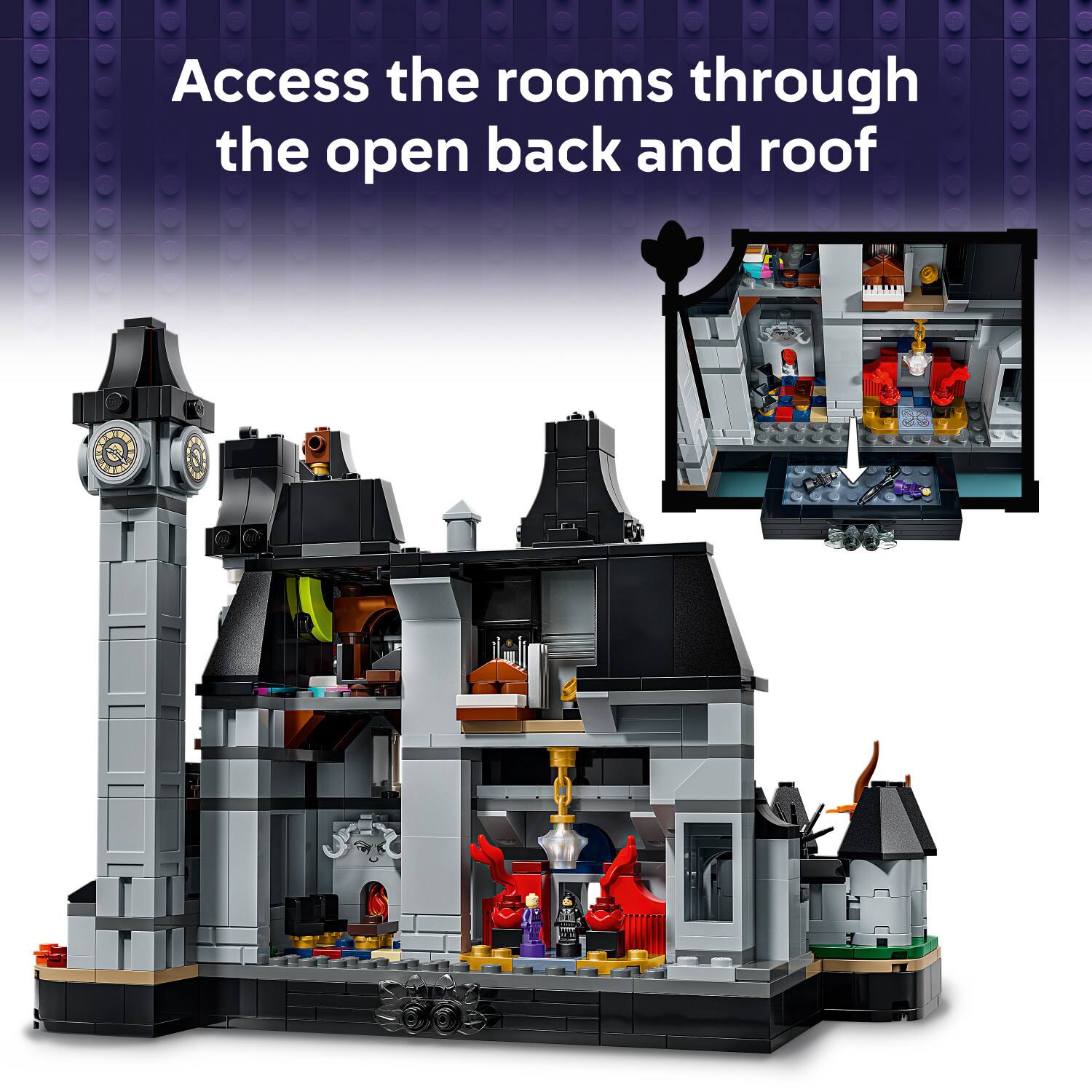 Access the rooms through the open back and roof
