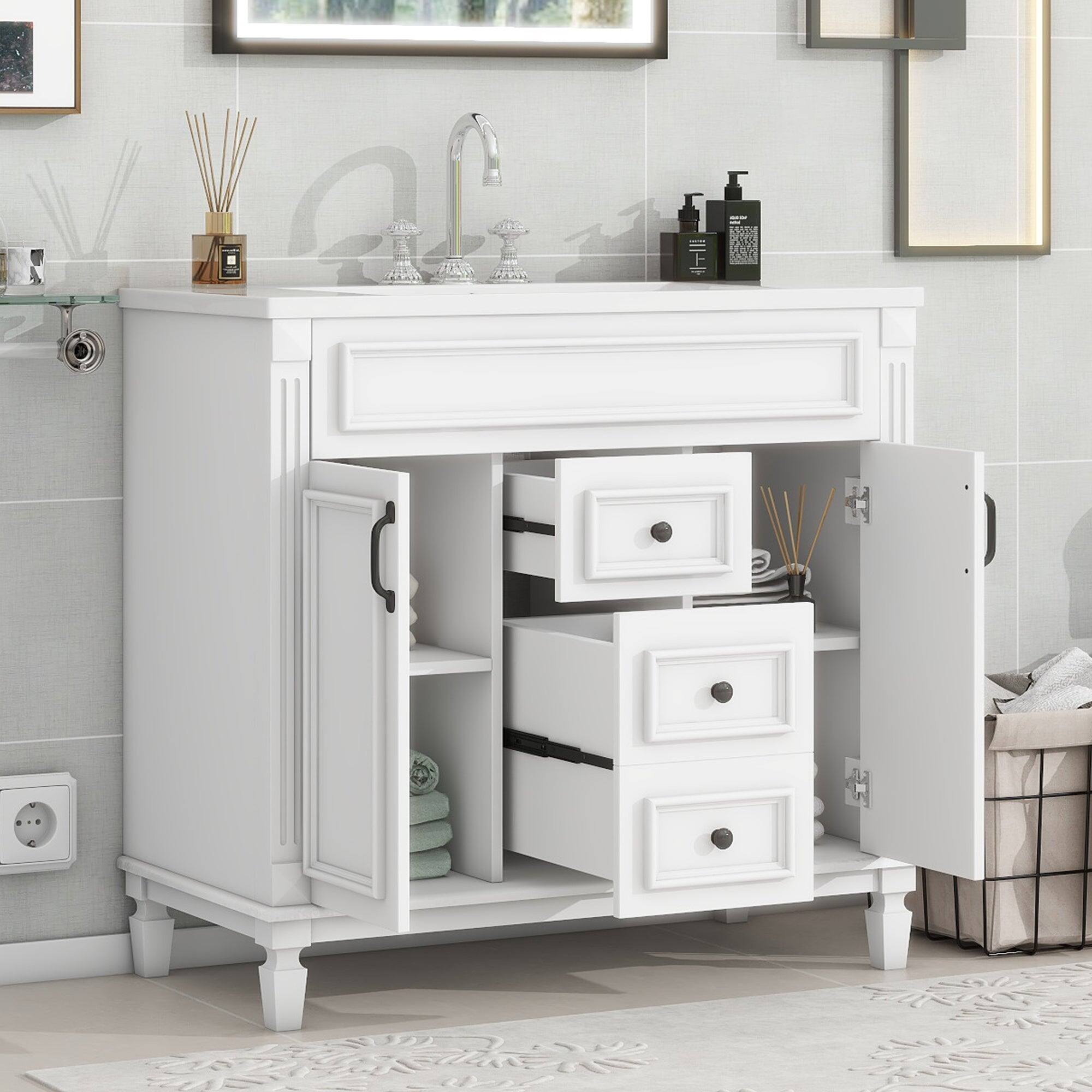 Alt View 7. Boyel Living - 36 Inch Bathroom Vanity with Ceramic Sink 2 Doors 2 Drawers White - White.