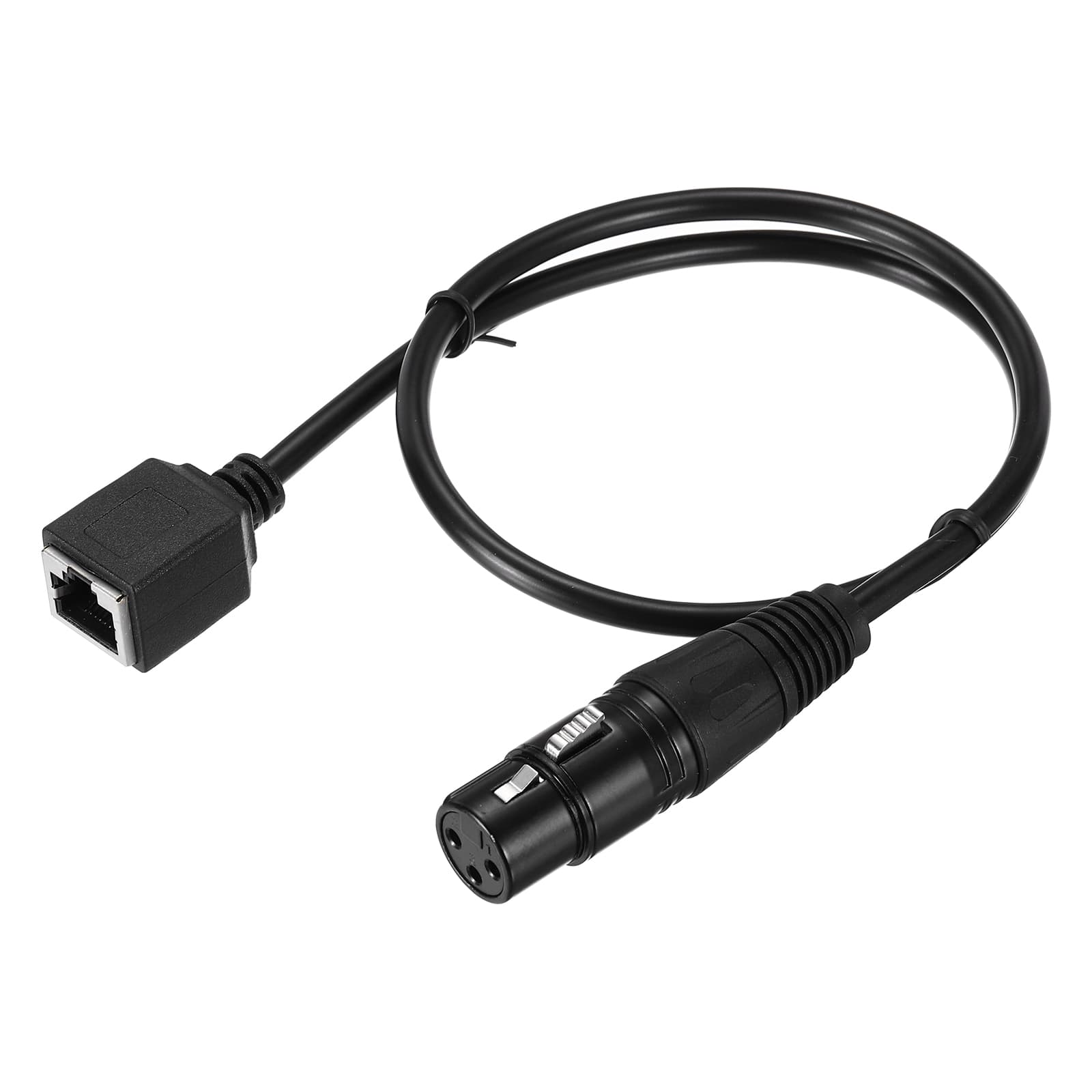 Unique Bargains - 3 Pin DMX512 XLR Female to RJ45 Female Adapter Cable, 1.6ft, for Stage Studio Console Lighting - Black