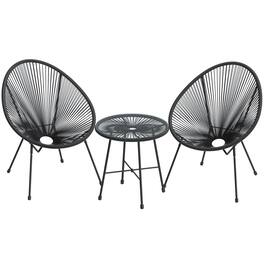Songmics Home - 3-Piece Outdoor Seating Acapulco Chair, Modern Patio Furniture Set, Glass Top Table and 2 Chairs - Ink Black