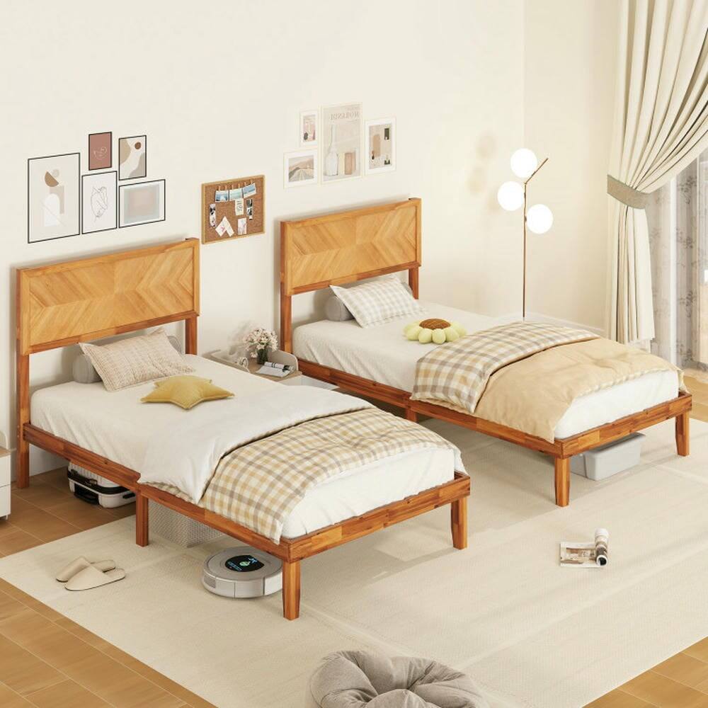 Back. Kadyn - Platform Bed Frame Bedroom Bed FrameTwinFullQueen Size Bed Frame with Headboard and Storage SpaceTwin Size - Gold.