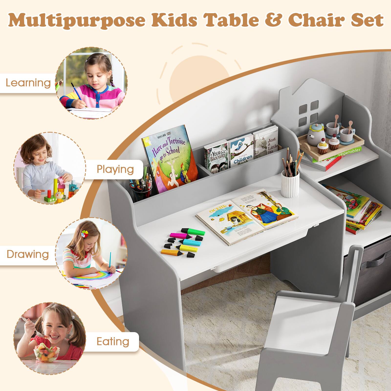 Multipurpose Kids Table & Chair Set

Learning  
Playing  
Drawing  
Eating
