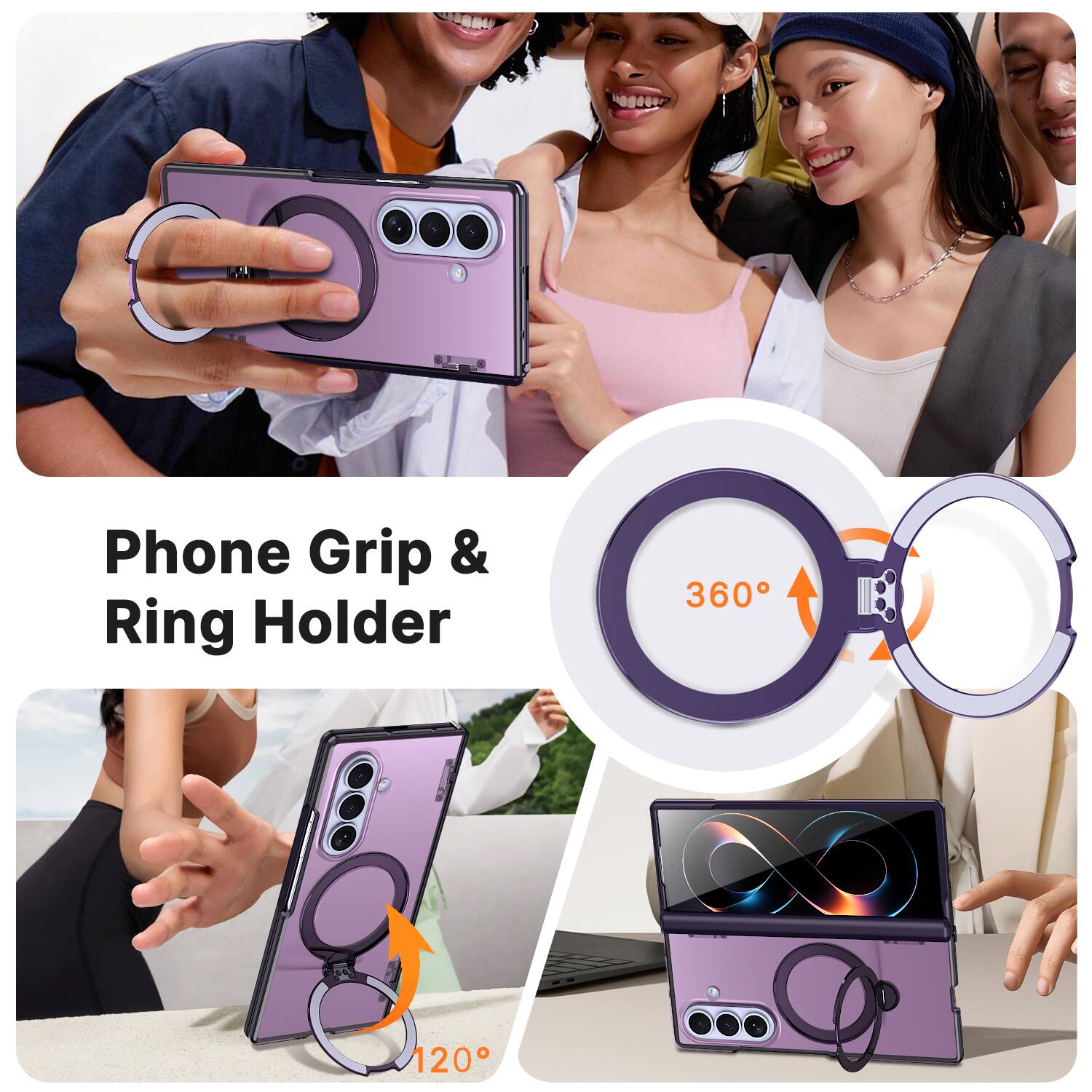 Phone Grip & Ring Holder  
360°  
120°