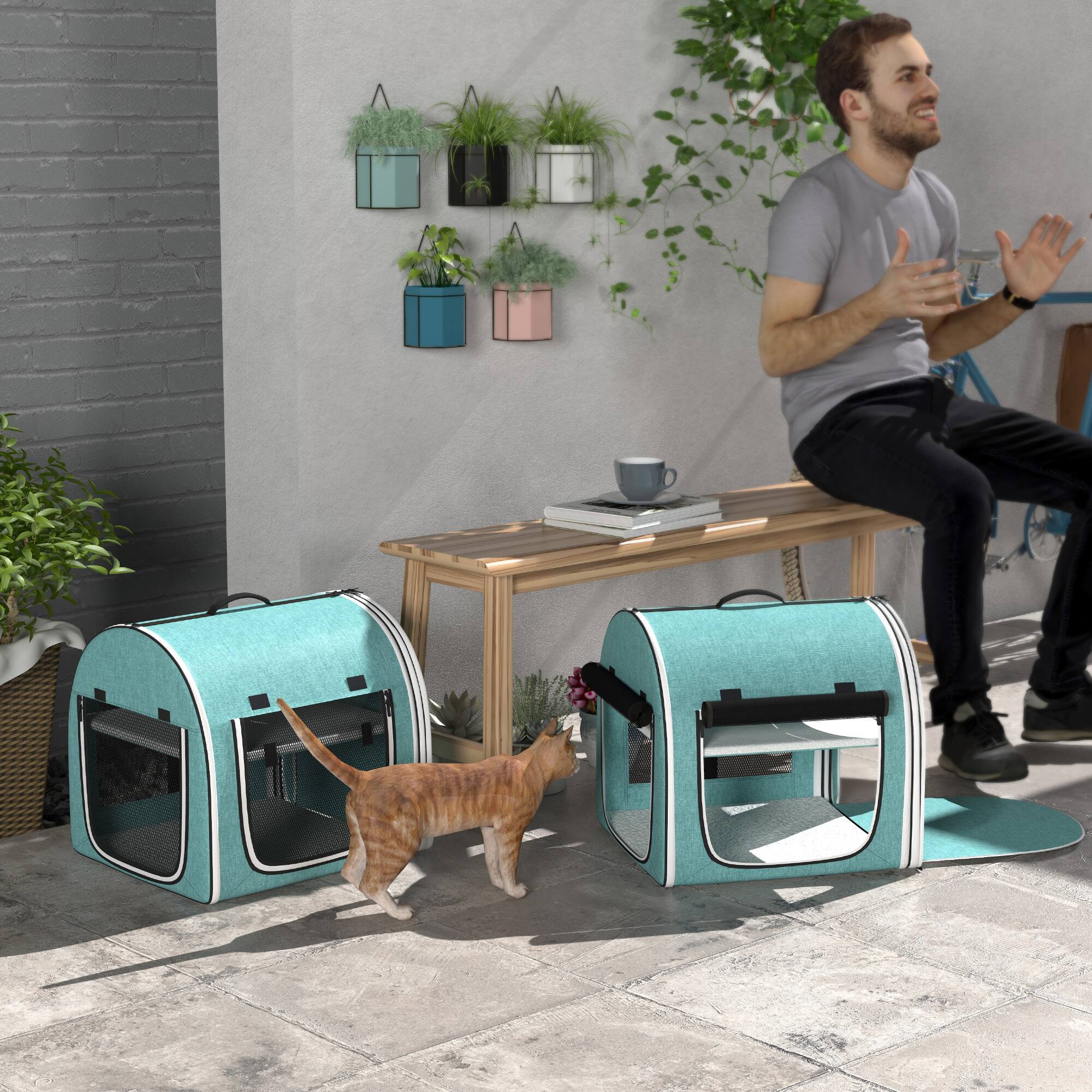 Angle. Pawhut - 39" Portable Soft-Sided Cat Carrier, Cat Kennel, Travel Dog Crate, Soft Cushions & Storage Bag, Easy to Fold.