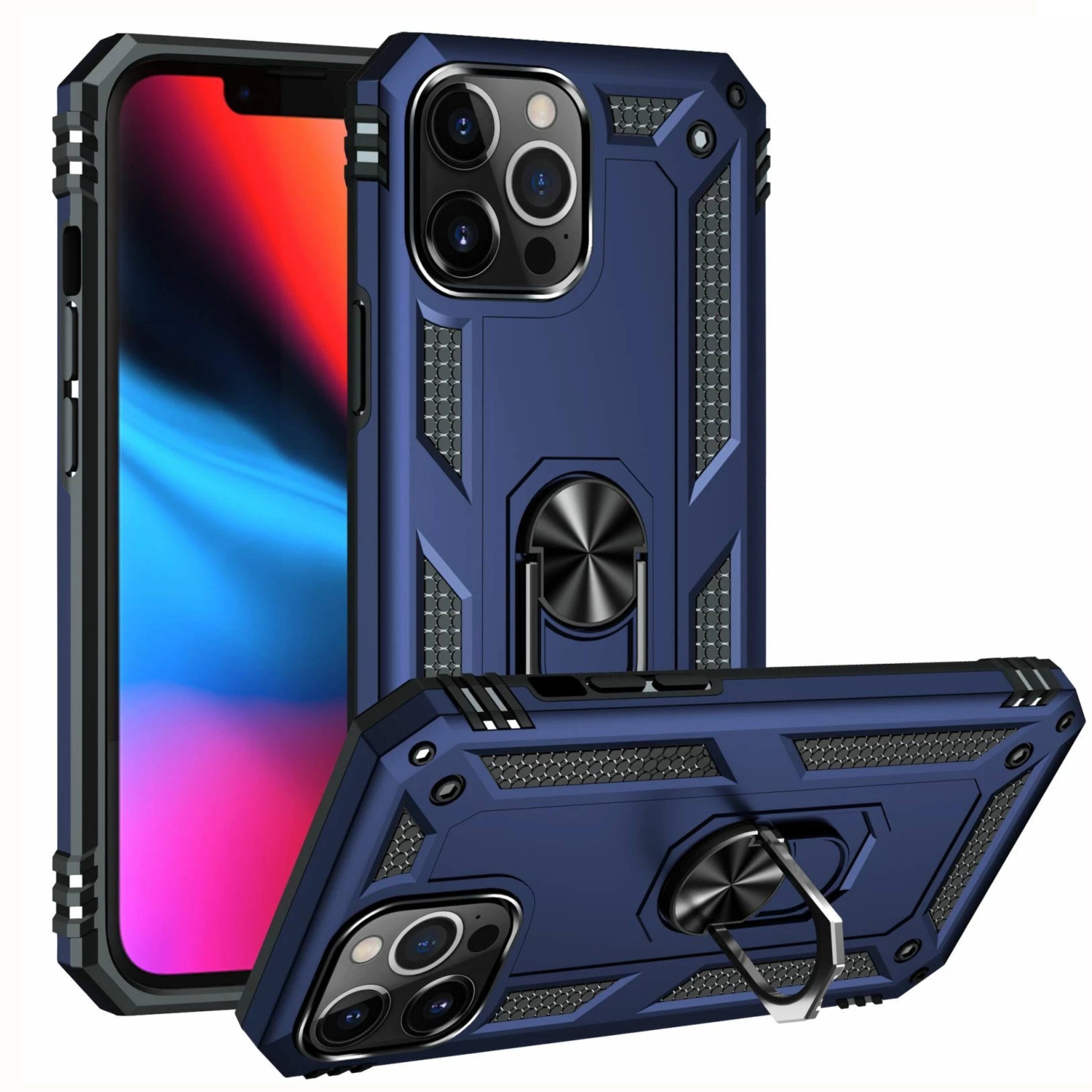 Kitcheniva - Dual Layer Shockproof Armor With Ring Holder For iPhone 11 Case And Tempered Glass - Blue price history on PriceWatchPro