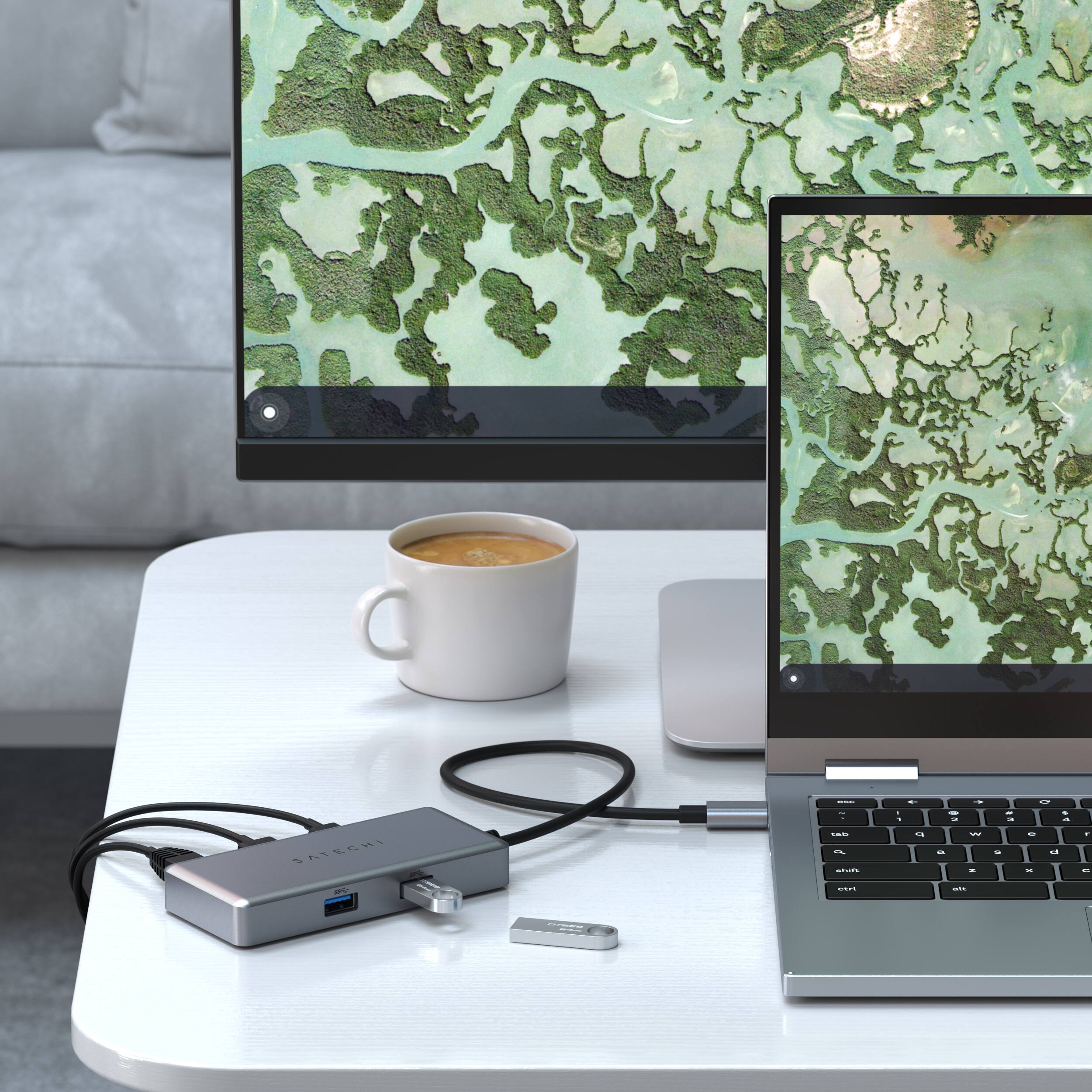 Alt View 22. Satechi - 5-port USB-C Multiport for Chromebook with Gigabit Ethernet, 4K HDMI (60Hz), USB-C PD charging (96W) and 2 USB-A 3.0 - Space Gray.