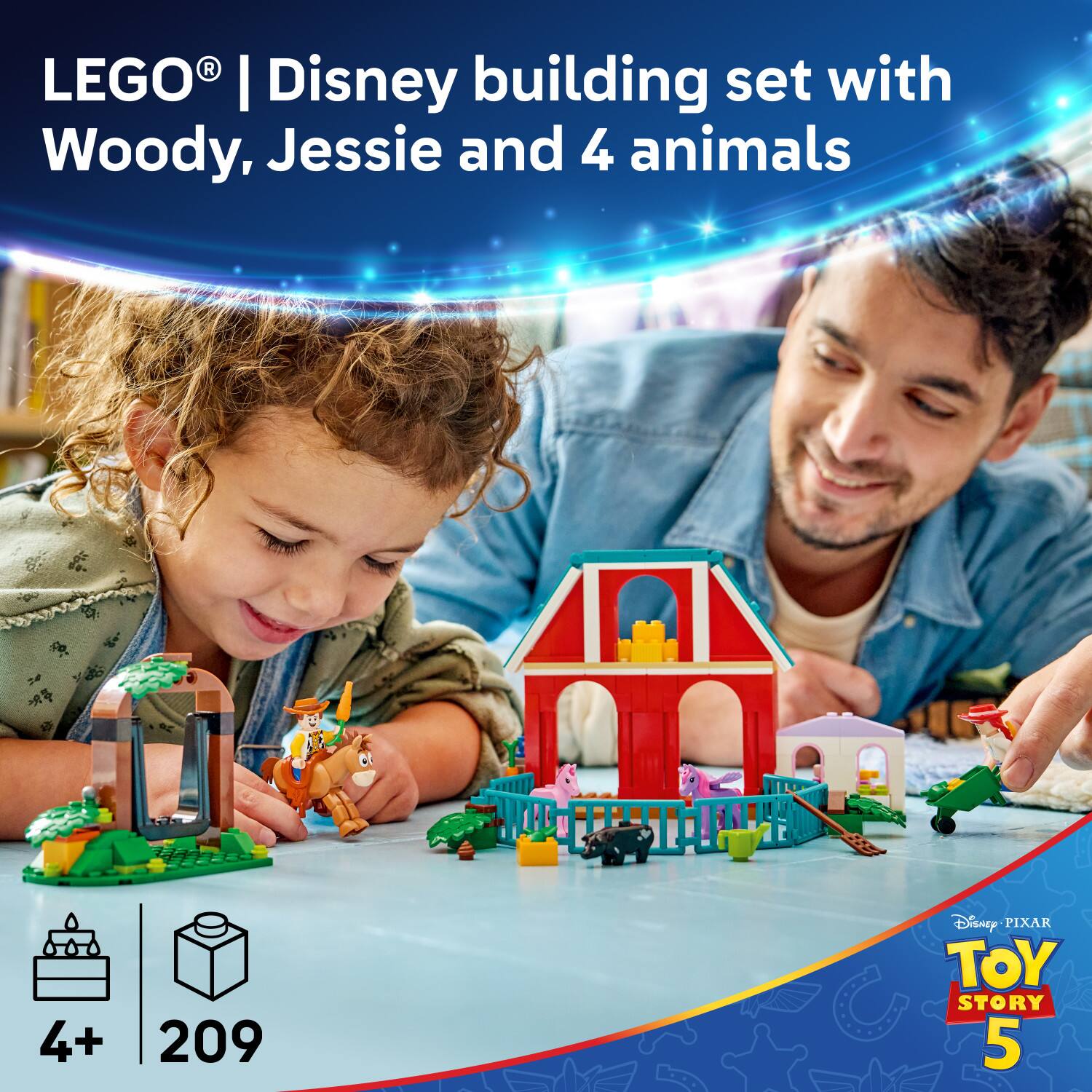 LEGO® | Disney building set with Woody, Jessie and 4 animals  
4+ 209  
Disney PIXAR TOY STORY 5