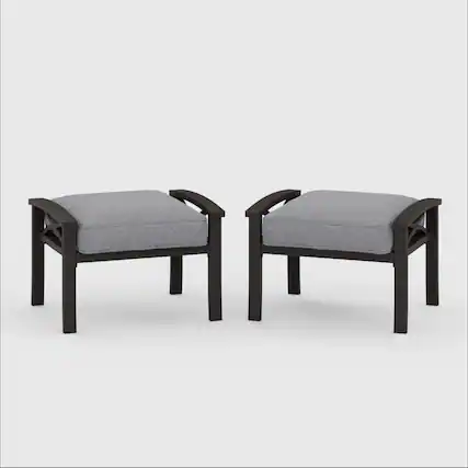 Front. Mondawe - Set of 2 26" Width Metal Ottomans with Cushions - Gray+ khaki.