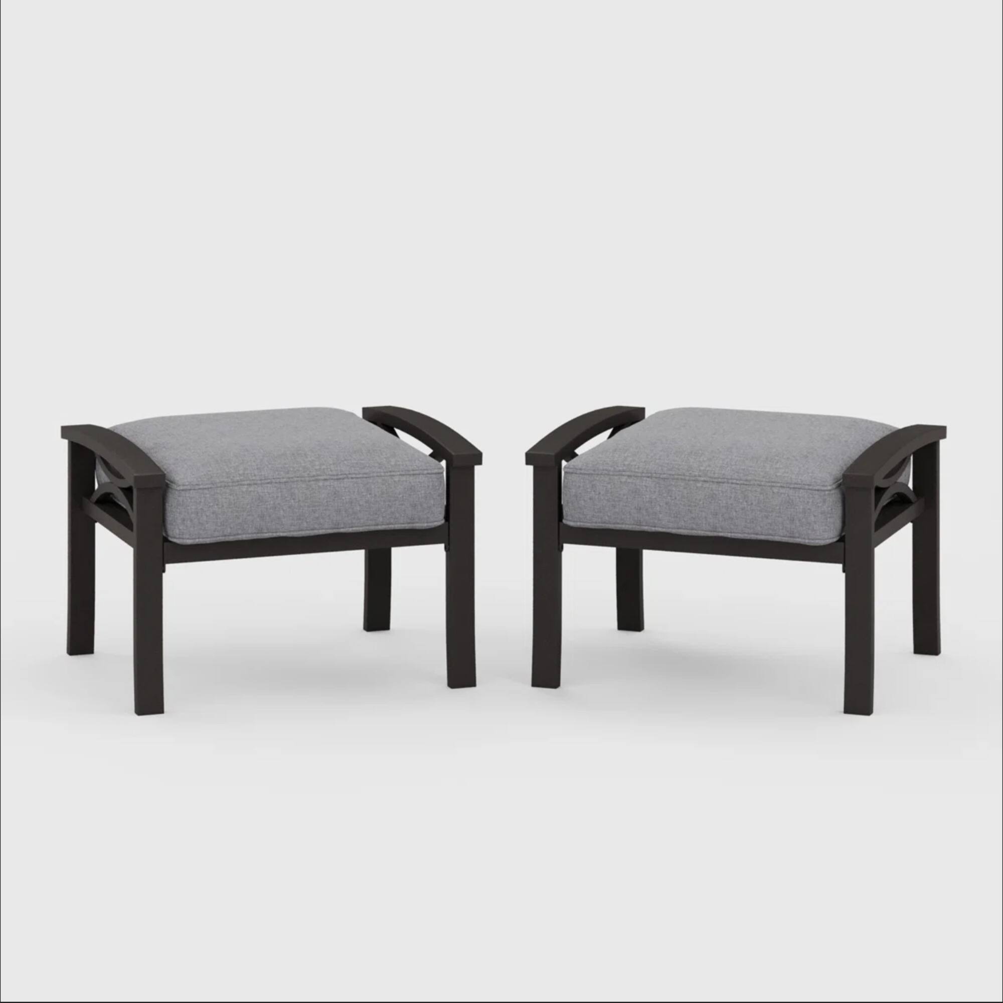 Front. Mondawe - Set of 2  26" Width Metal Ottomans with Cushions - Gray+ khaki.