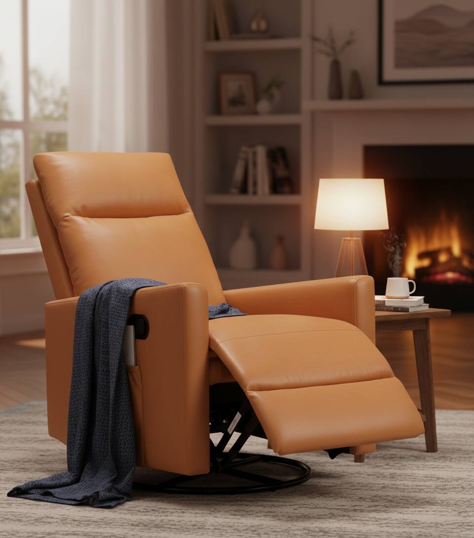 Alt View 5. AOITUN - Oversized Manual Swivel Rocker Recliner Chair in Chocolate Brown Microfiber - Brown.