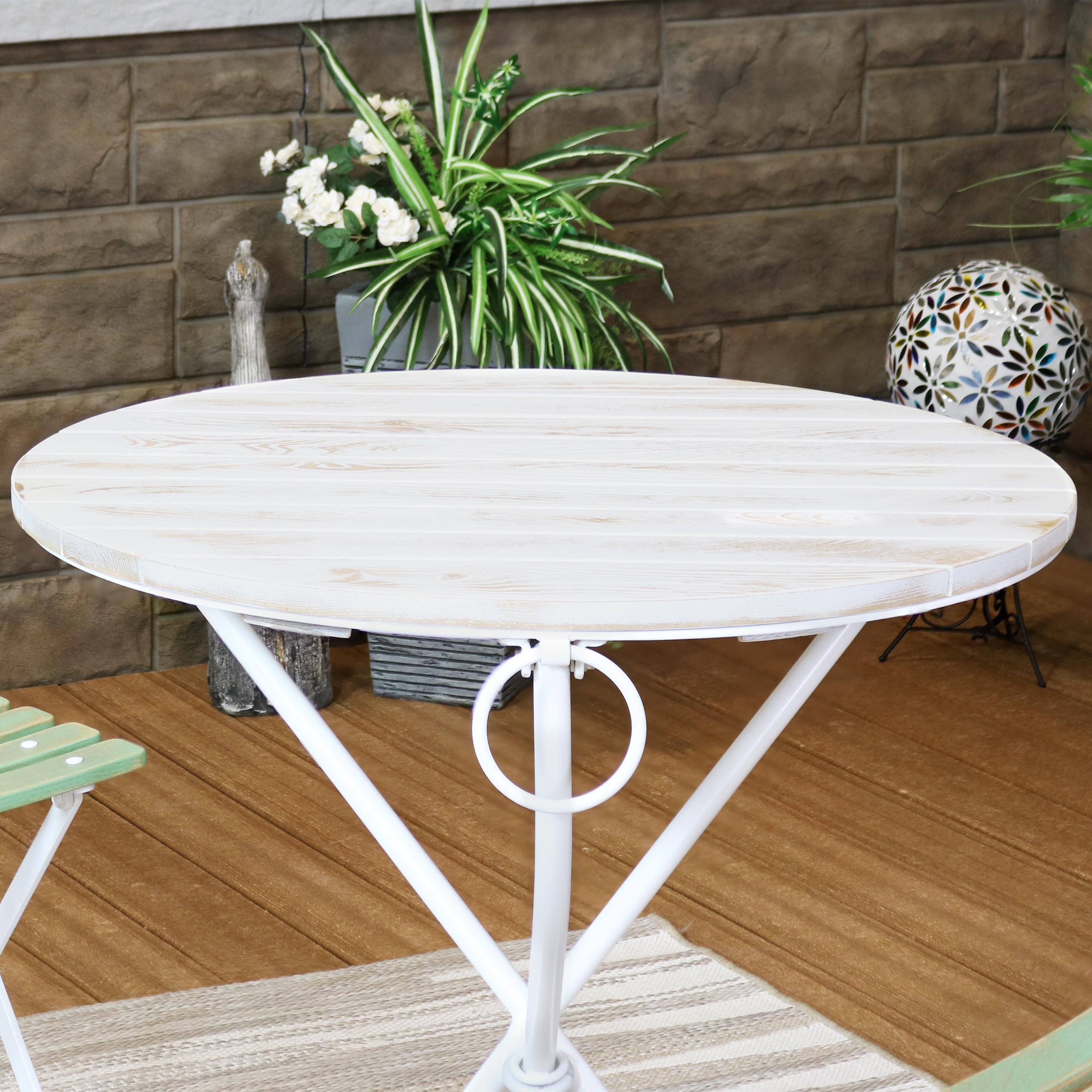 Alt View 4. Sunnydaze - 28 in French Country Chestnut Round Patio Bistro Dining Table - White.