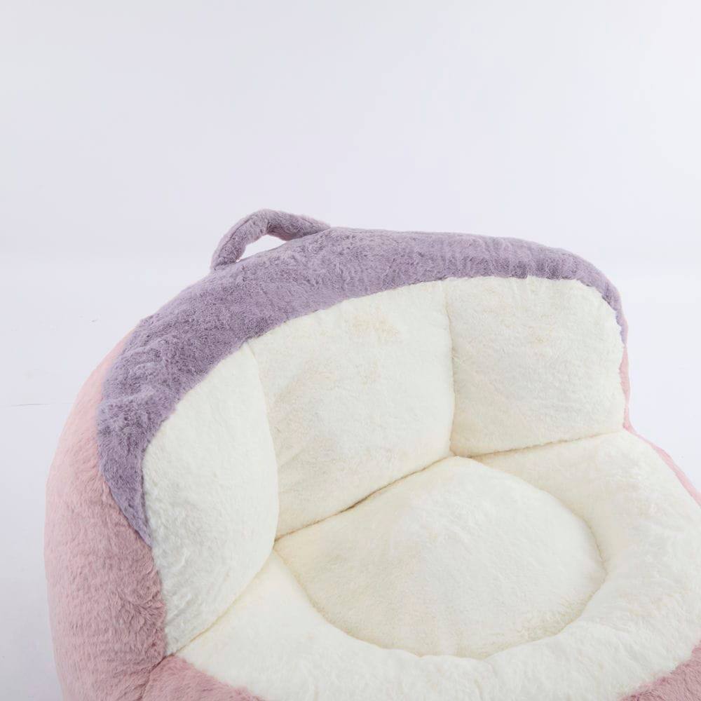 Angle. Resenkos - Oversized Bean Bag Chair, Multicolor Faux Fur Couch Filled with Sponge, Large Lounger Sofa, Pink White Purple - Multicolor.